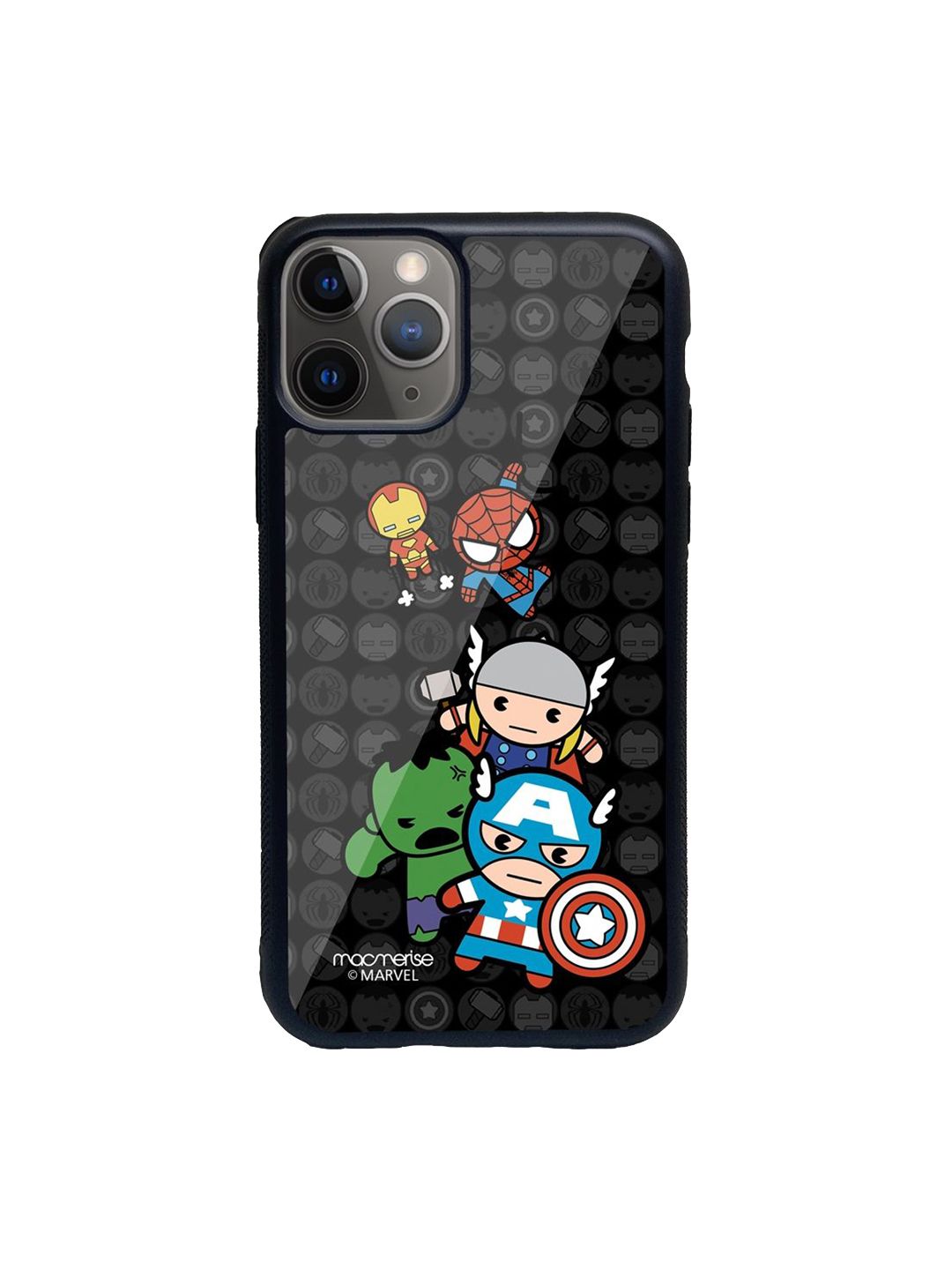 macmerise Black Printed Kawaii Art Marvel Comics Glass iPhone 11 Pro Max Back Case Price in India