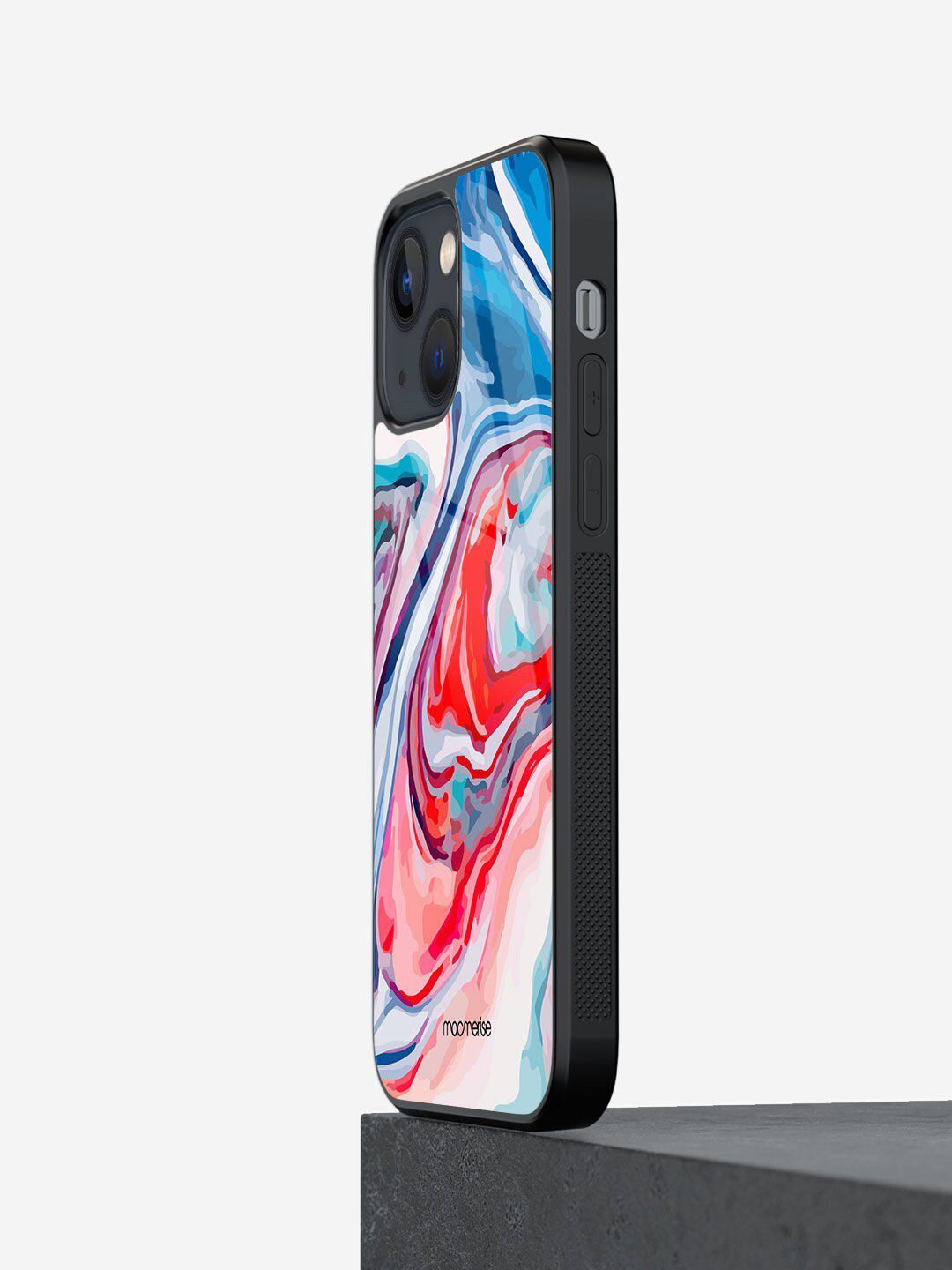 macmerise Blue & Red Printed Liquid Funk iPhone 13 Mini Glass Phone Back Case Price in India