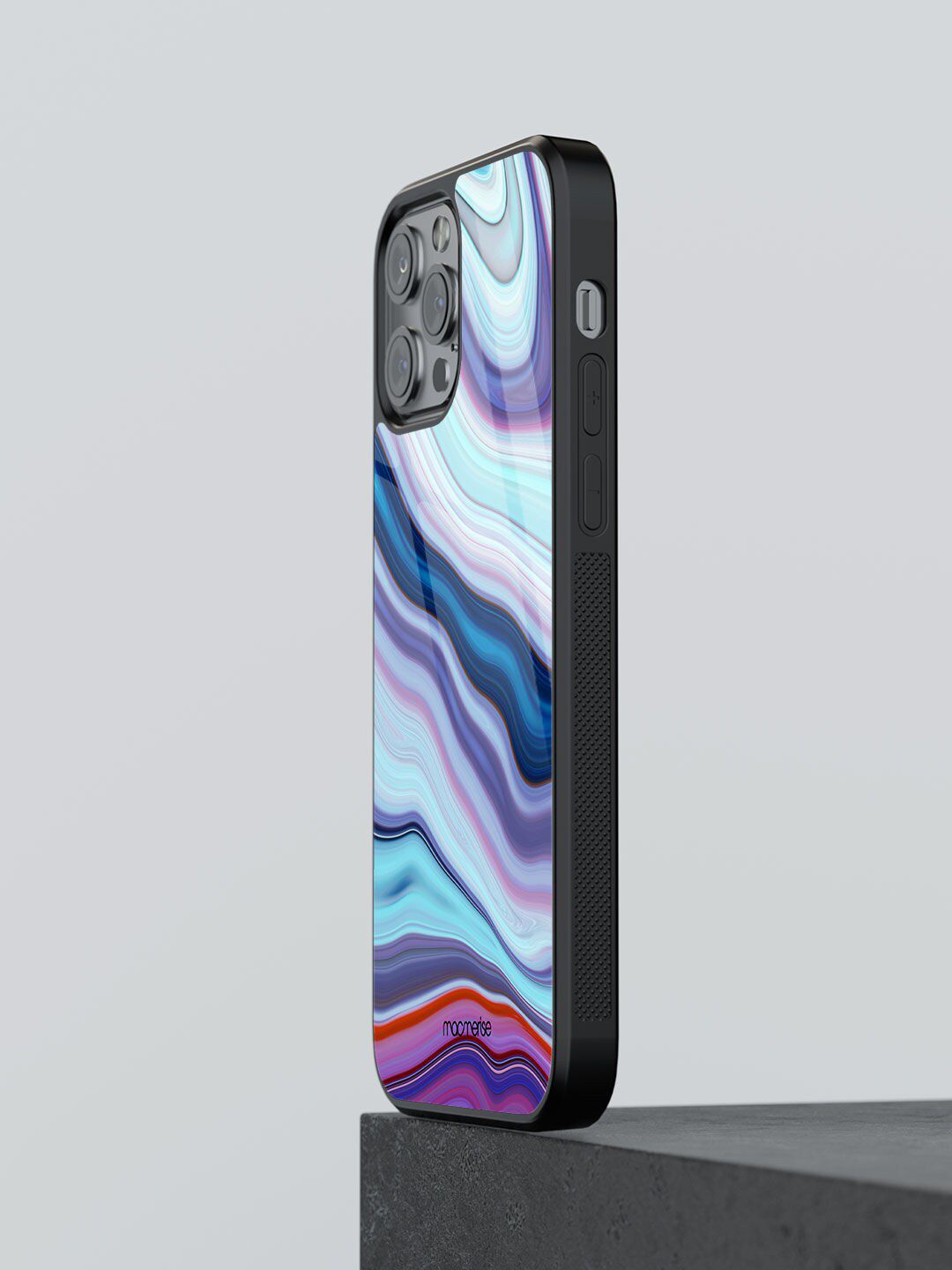 macmerise Purple Printed Liquid Funk iPhone 12 Pro Max Glass Phone Back Case Price in India