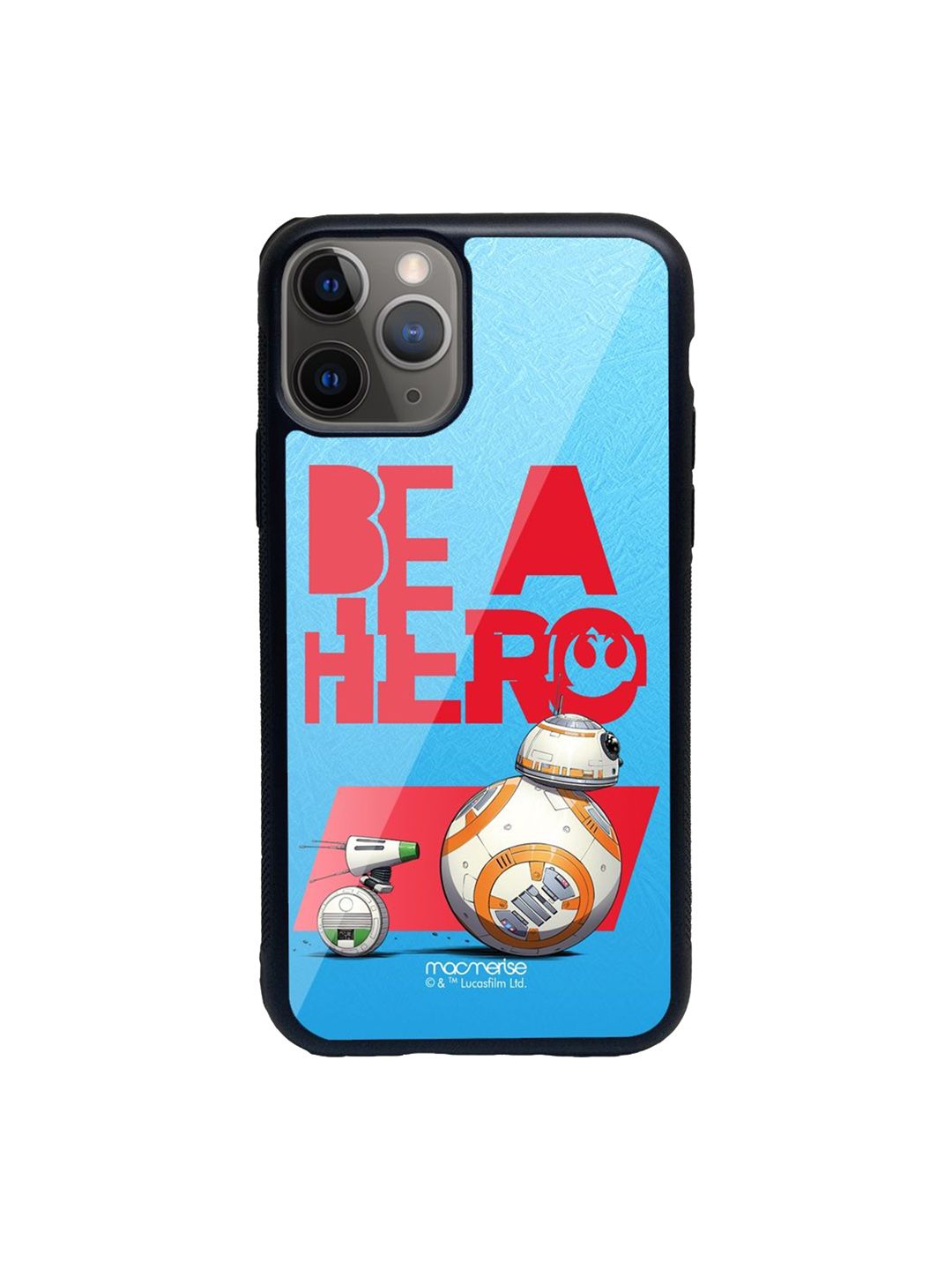 macmerise Blue Printed Be A Hero iPhone 11 Pro Glass Phone Back Case Price in India