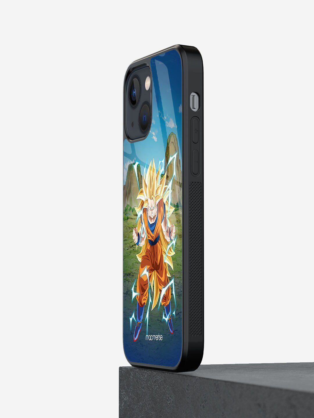 macmerise Blue Printed SSJ3 Goku iPhone 13 Glass Phone Back Case Price in India