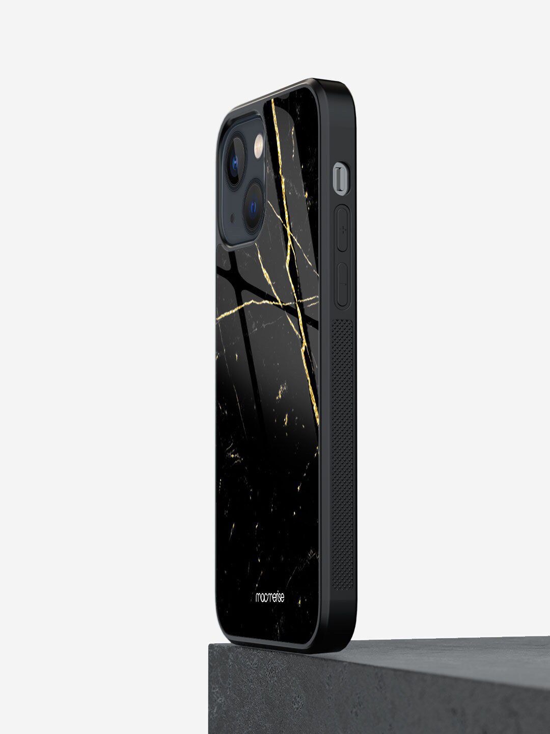 macmerise Black Printed Marble Black Onyx iPhone 13 Mini Glass Phone Back Case Price in India