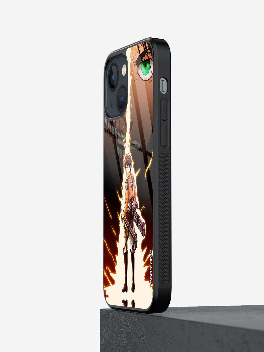 macmerise Brown Printed Titan Jaeger iPhone 13 Glass Phone Back Case Price in India