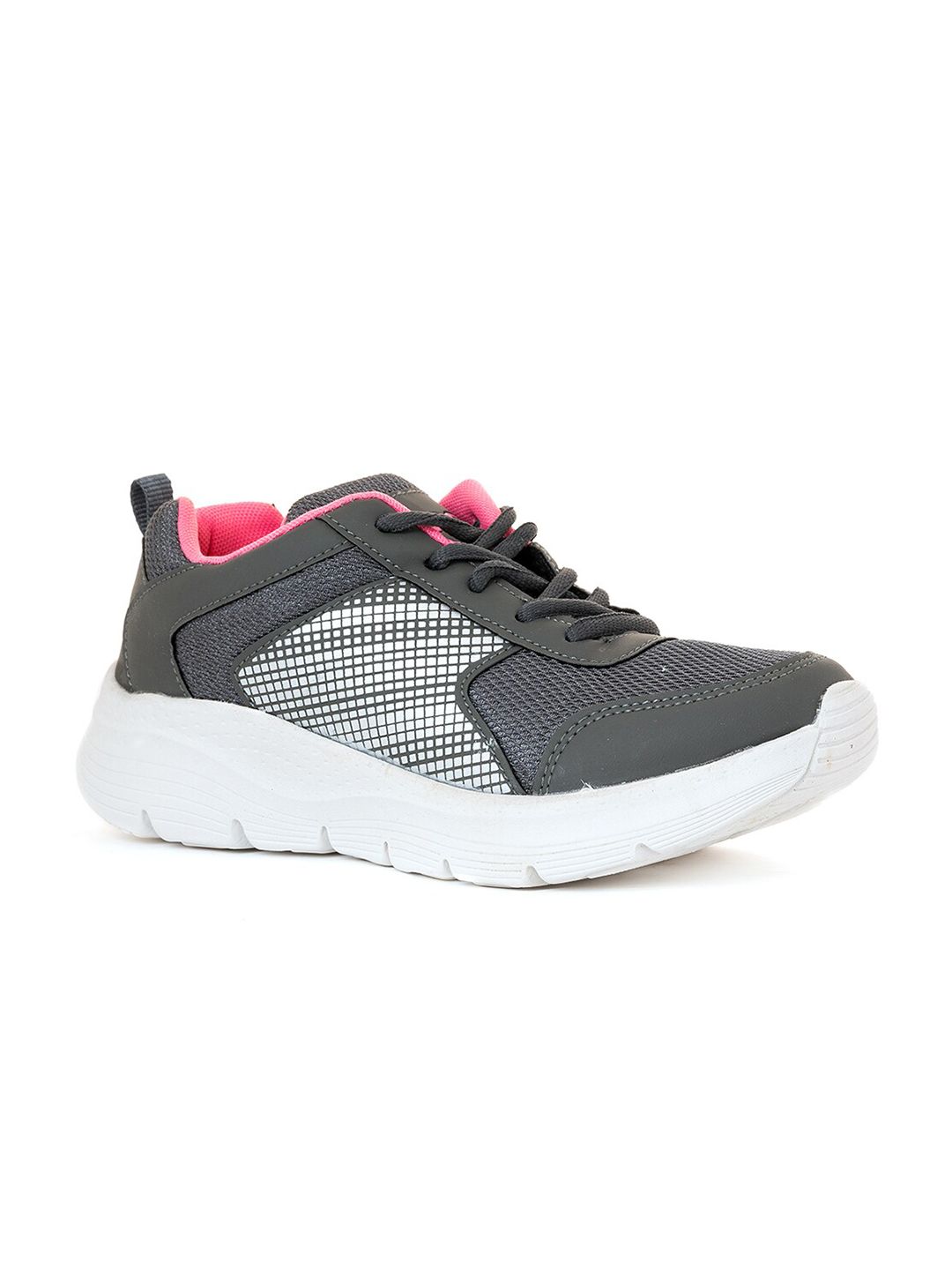 Khadims Women Grey Textile Lace-Up Running Non-Marking Sports Shoes Price in India