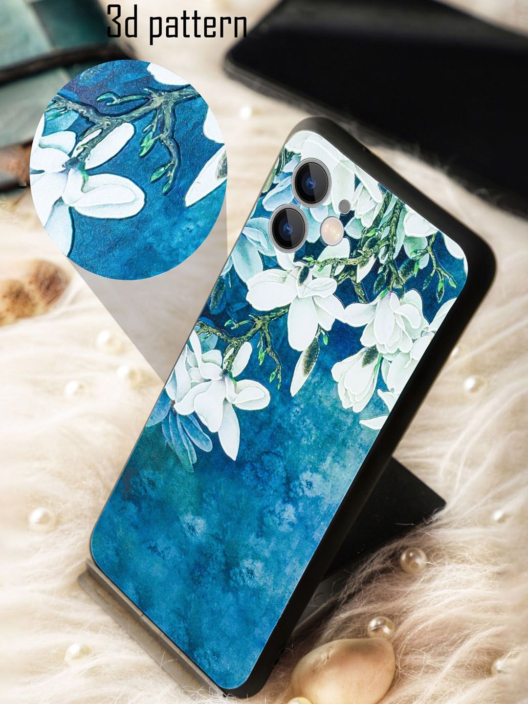 DOOBNOOB Blue Flora 3D Printed iPhone 12 Back Case Price in India