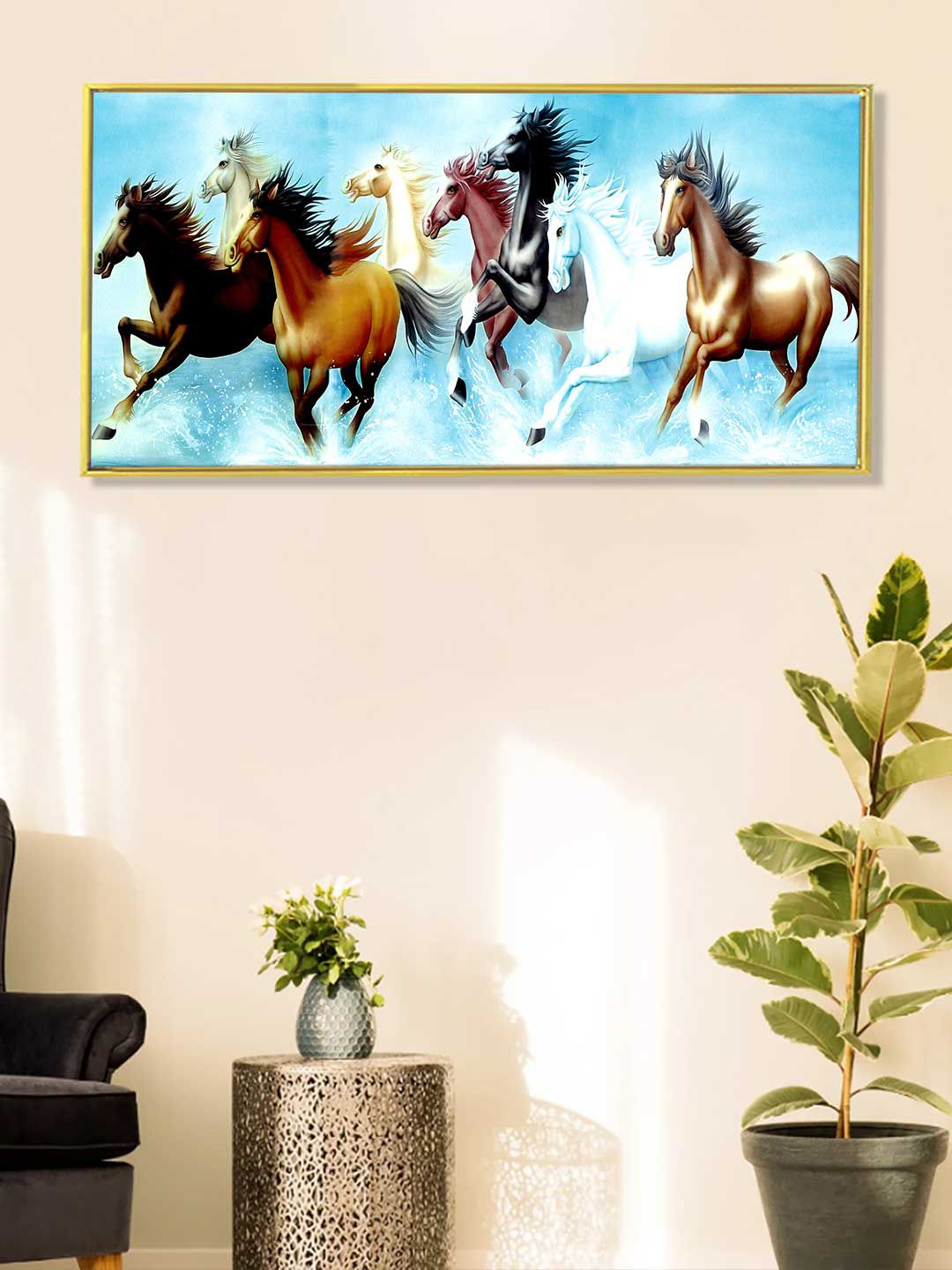 Art Street White and Blue Running  Horse On Water Painting Canvas Wall Art Price in India