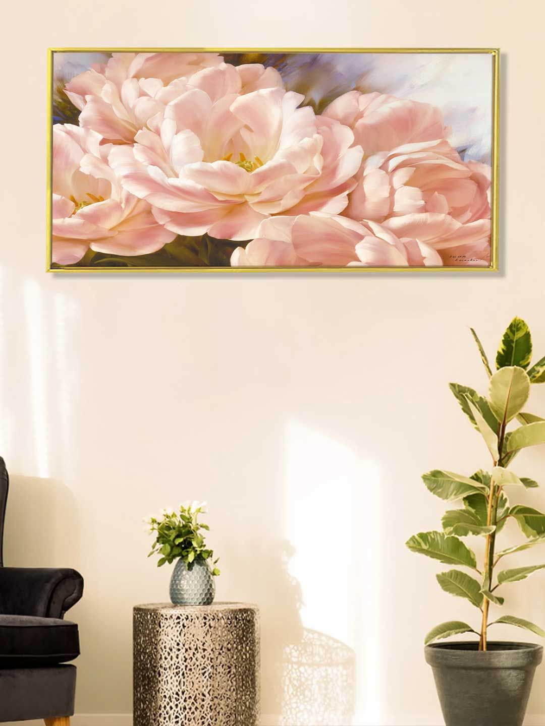 Art Street Peach Blooming Rose Pink Print Framed Wall Art Price in India