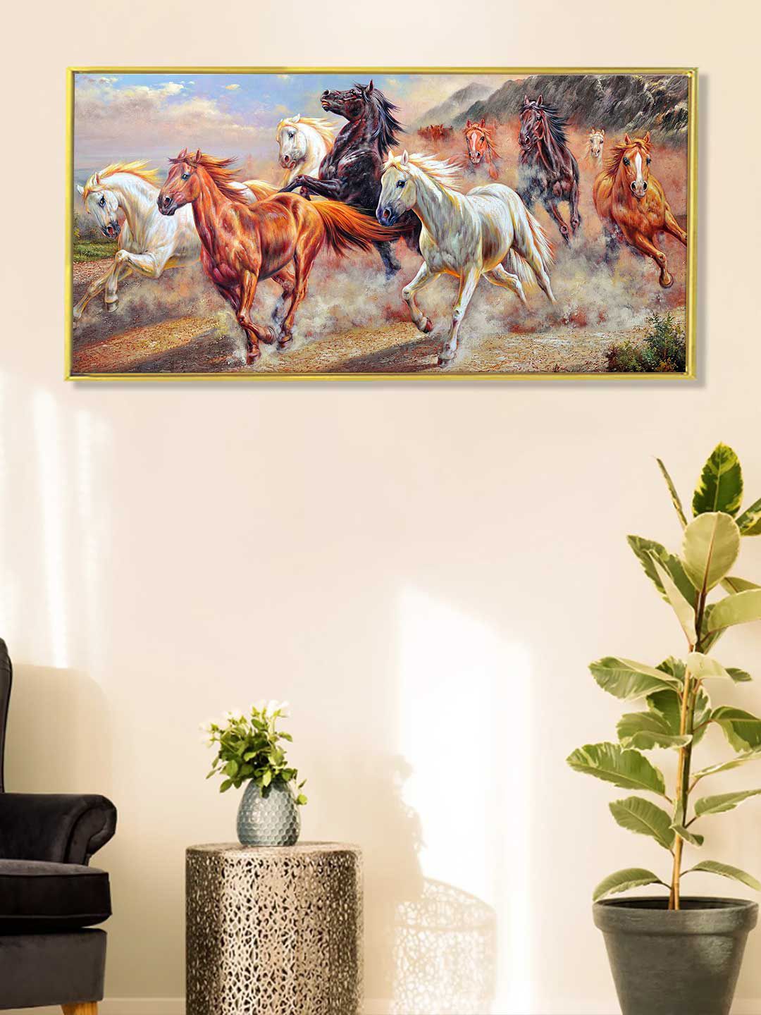 Art Street Multicoloured Nine Running Horse Canvas Painting Wall Art Price in India