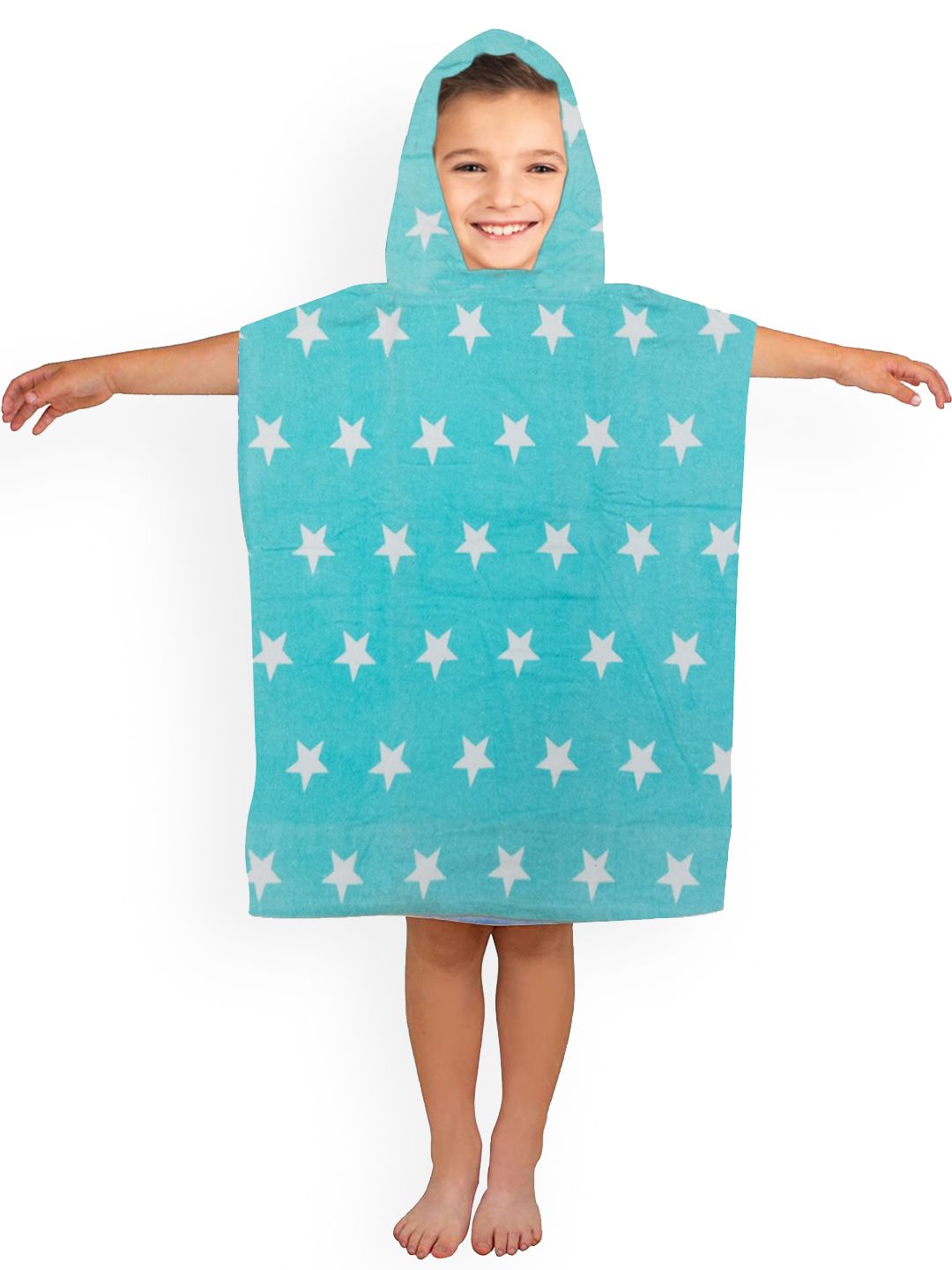 Athom Trendz Kids Blue & White Printed 350 GSM Cotton Hooded Bath Towel