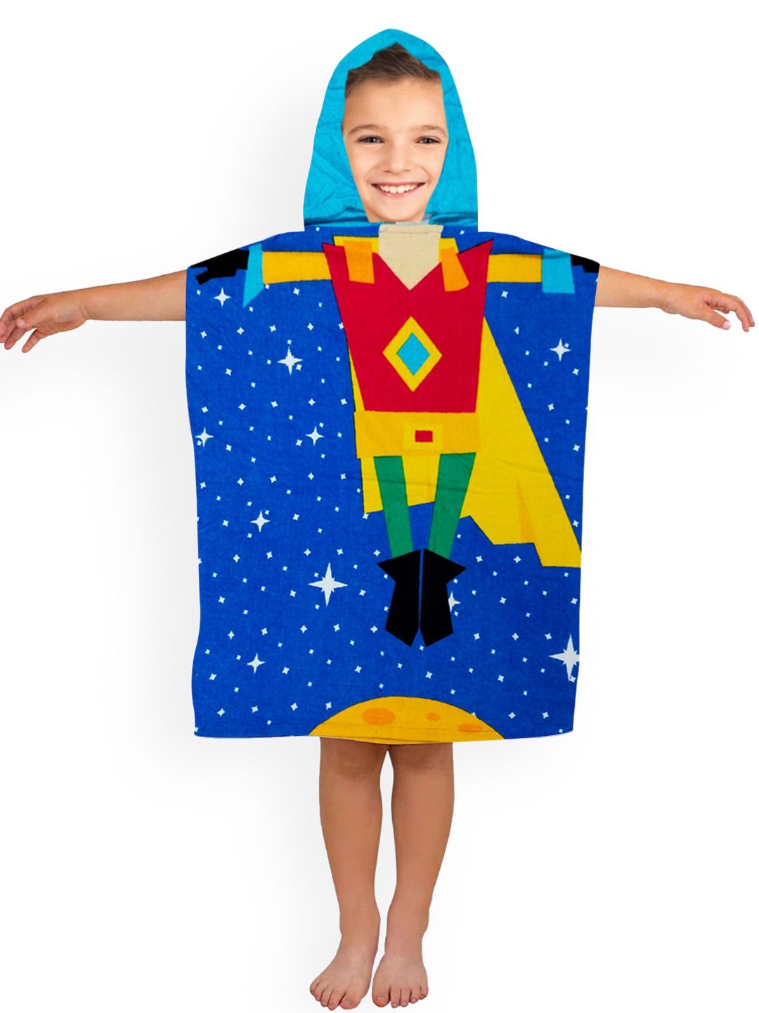 Athom Trendz Kids Blue & Yellow Printed 350 GSM Cotton Hooded Bath Towel