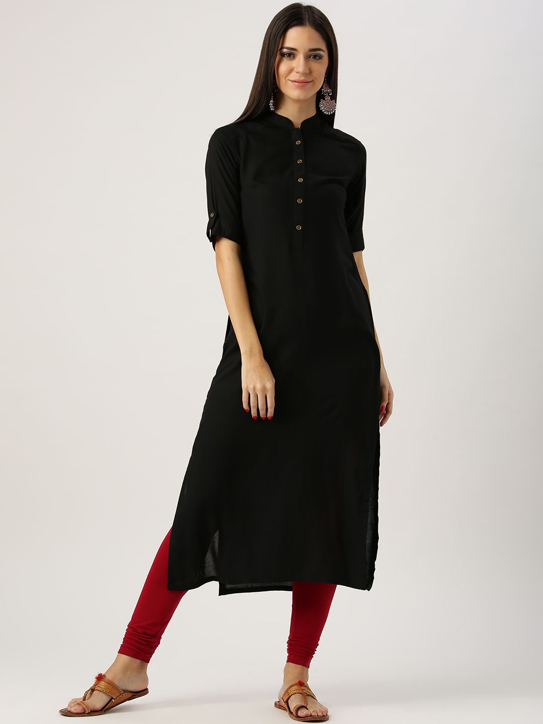 Libas Women Black Solid Straight Kurta