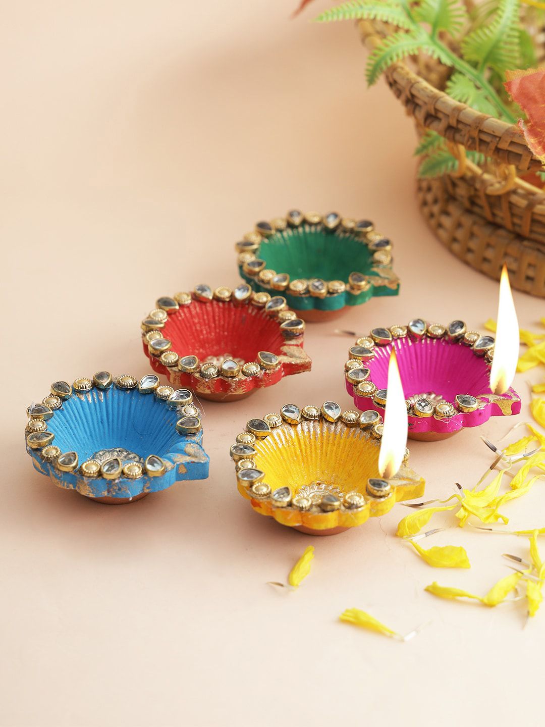 Aapno Rajasthan Set of 5 Textured Reusable Diya Price in India