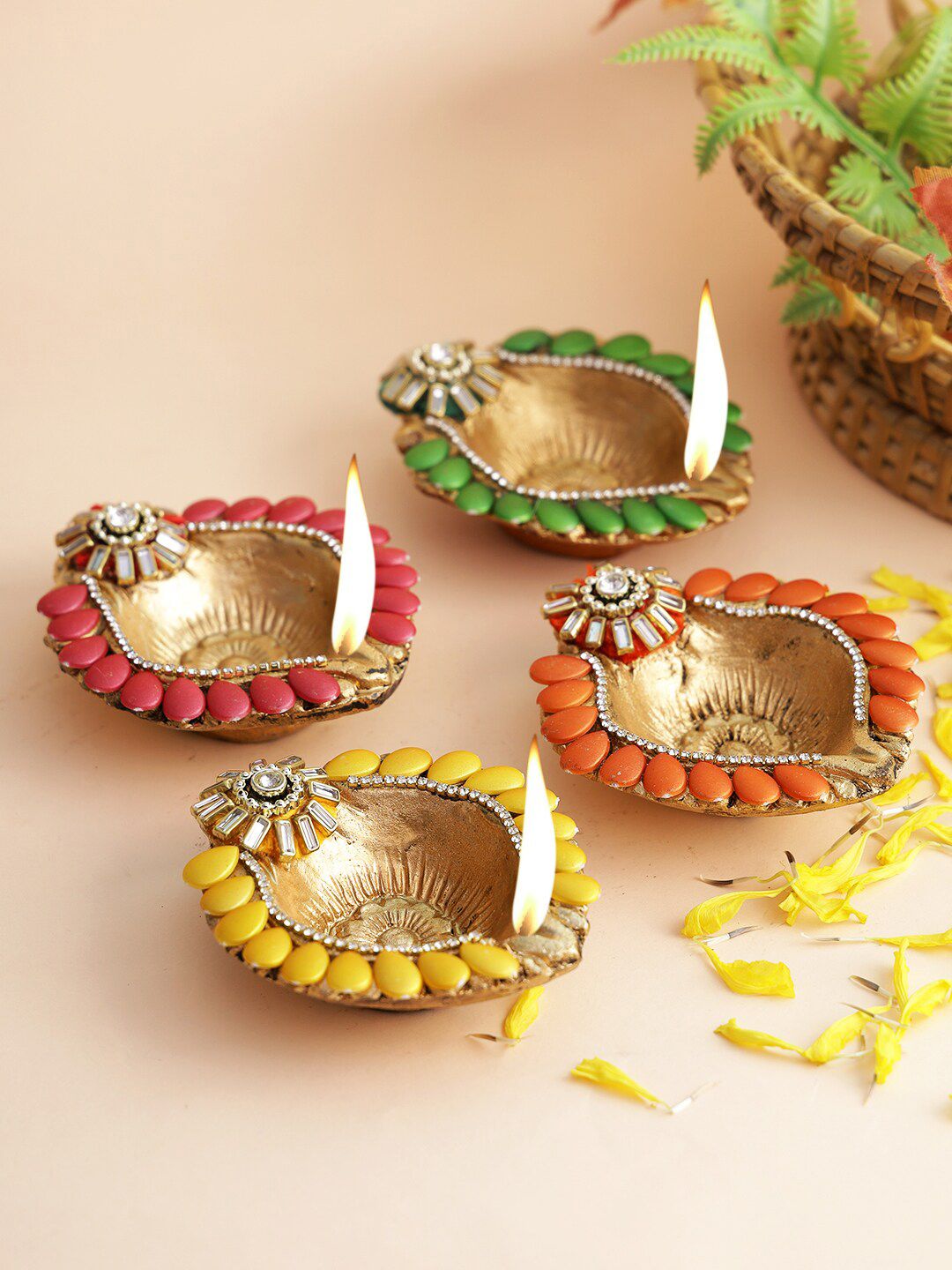 Aapno Rajasthan Set Of 4 Handcrafted Diyas Price in India