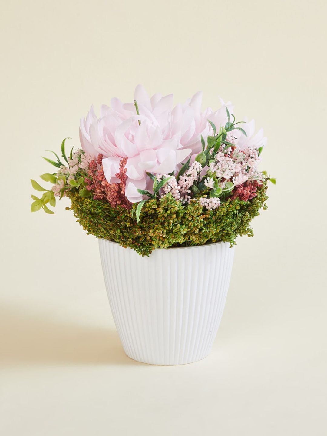 Home Centre Pink & White Artificial Gardenia Flowers With Wooden Pot Price in India