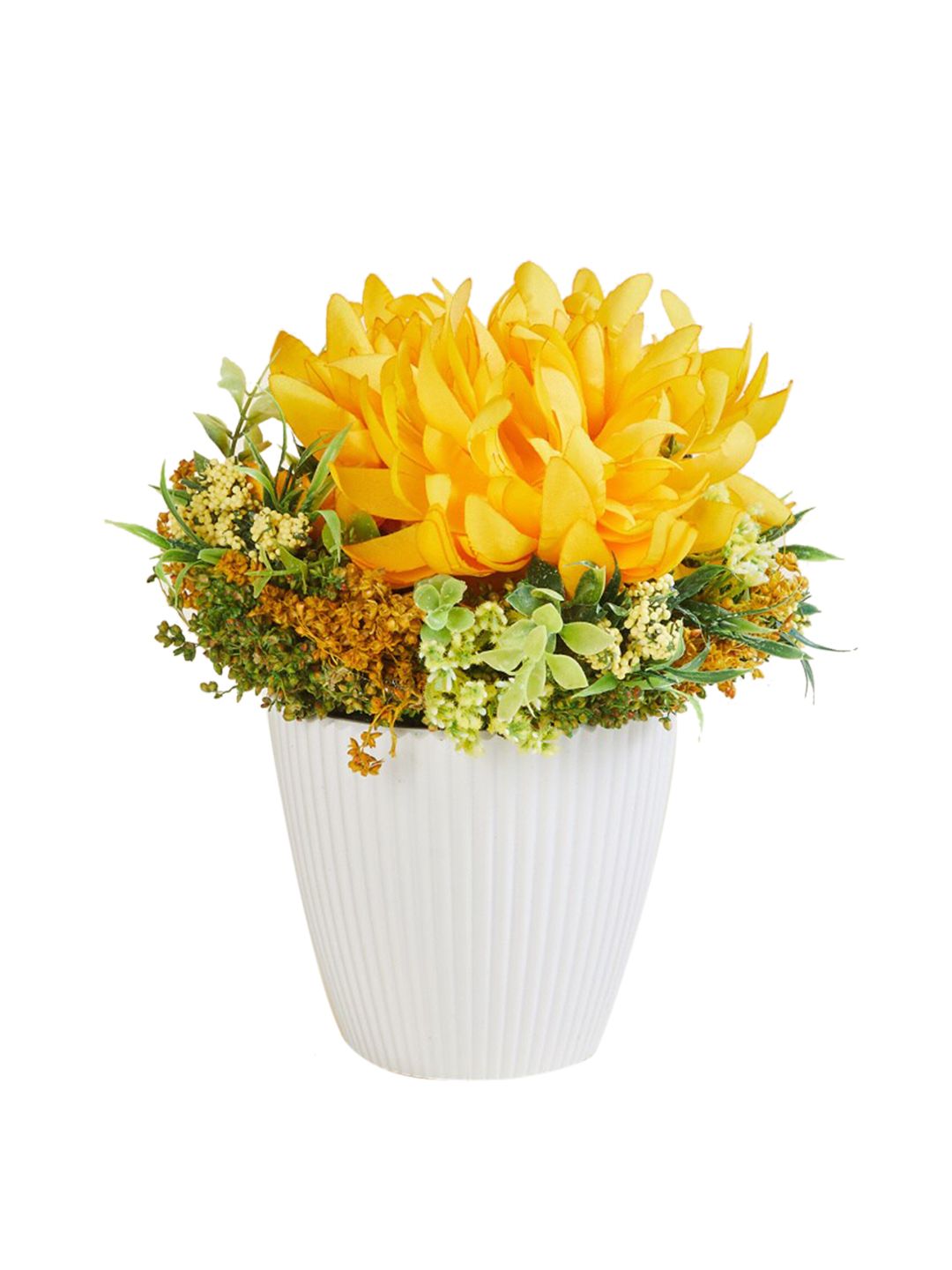 Home Centre Yellow & White Textured Artificial Plants With Pot Price in India