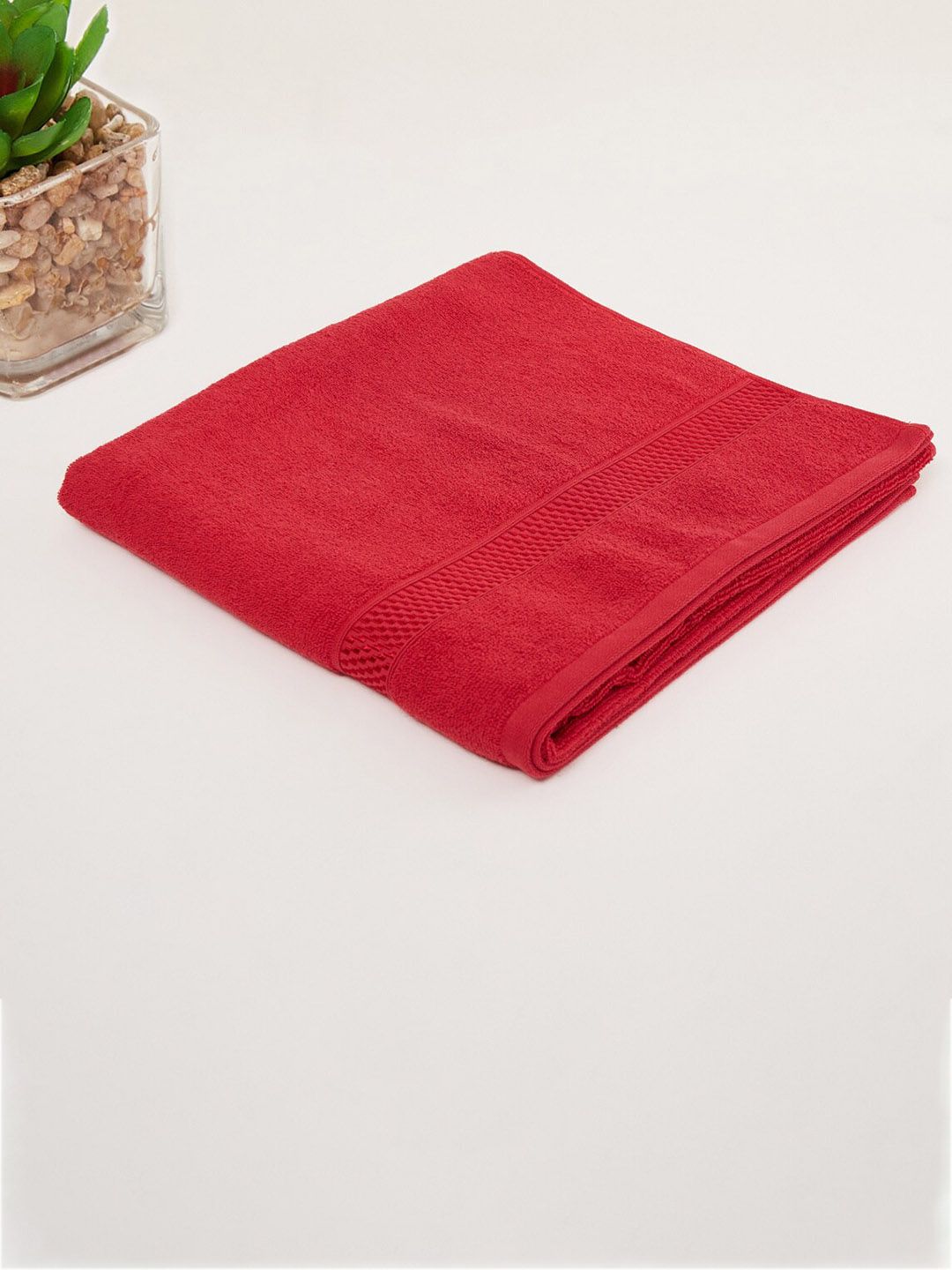 Home Centre Red Solid 380 GSM Cotton Bath Towel Price in India