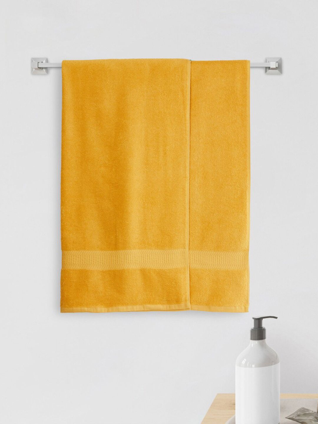 Home Centre Set Of 2 Yellow Solid 380 GSM Cotton Bath Towels Price in India