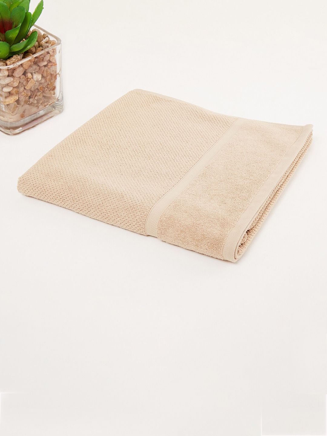 Home Centre Beige Solid 380 GSM Cotton Bath Towel Price in India