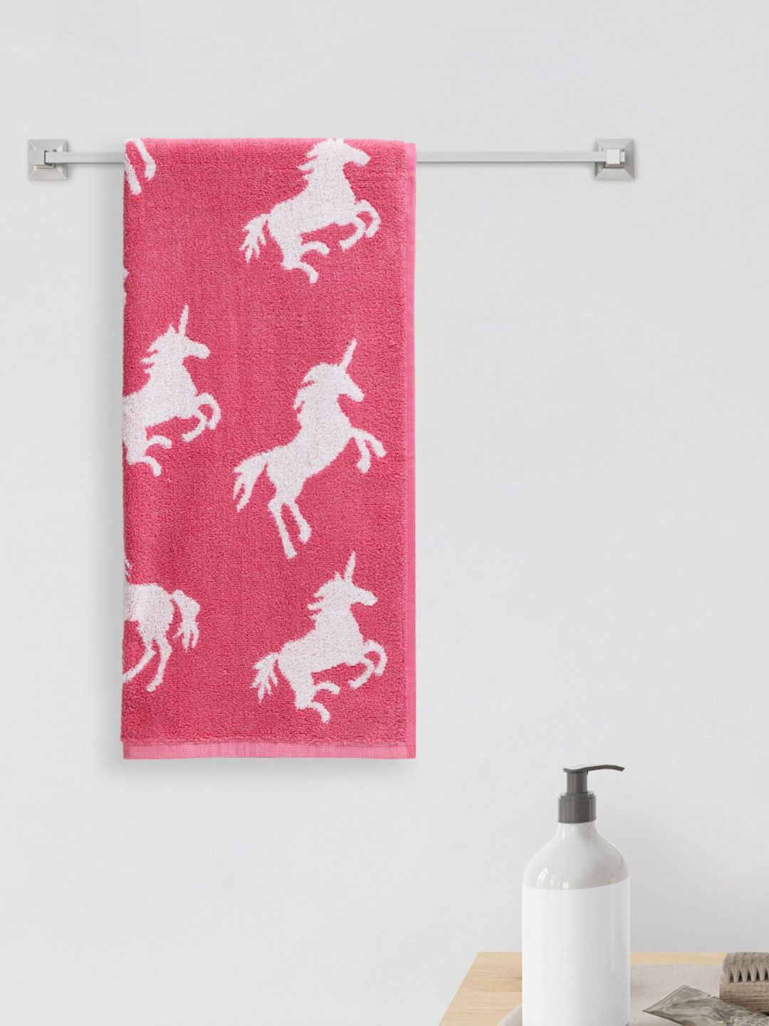 Home Centre Pink Self-Designed 380 GSM Cotton Bath Towel Price in India