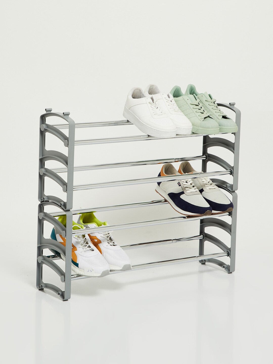 Home Centre Grey Solid Extendable 4-Tier Shoe Rack Price in India