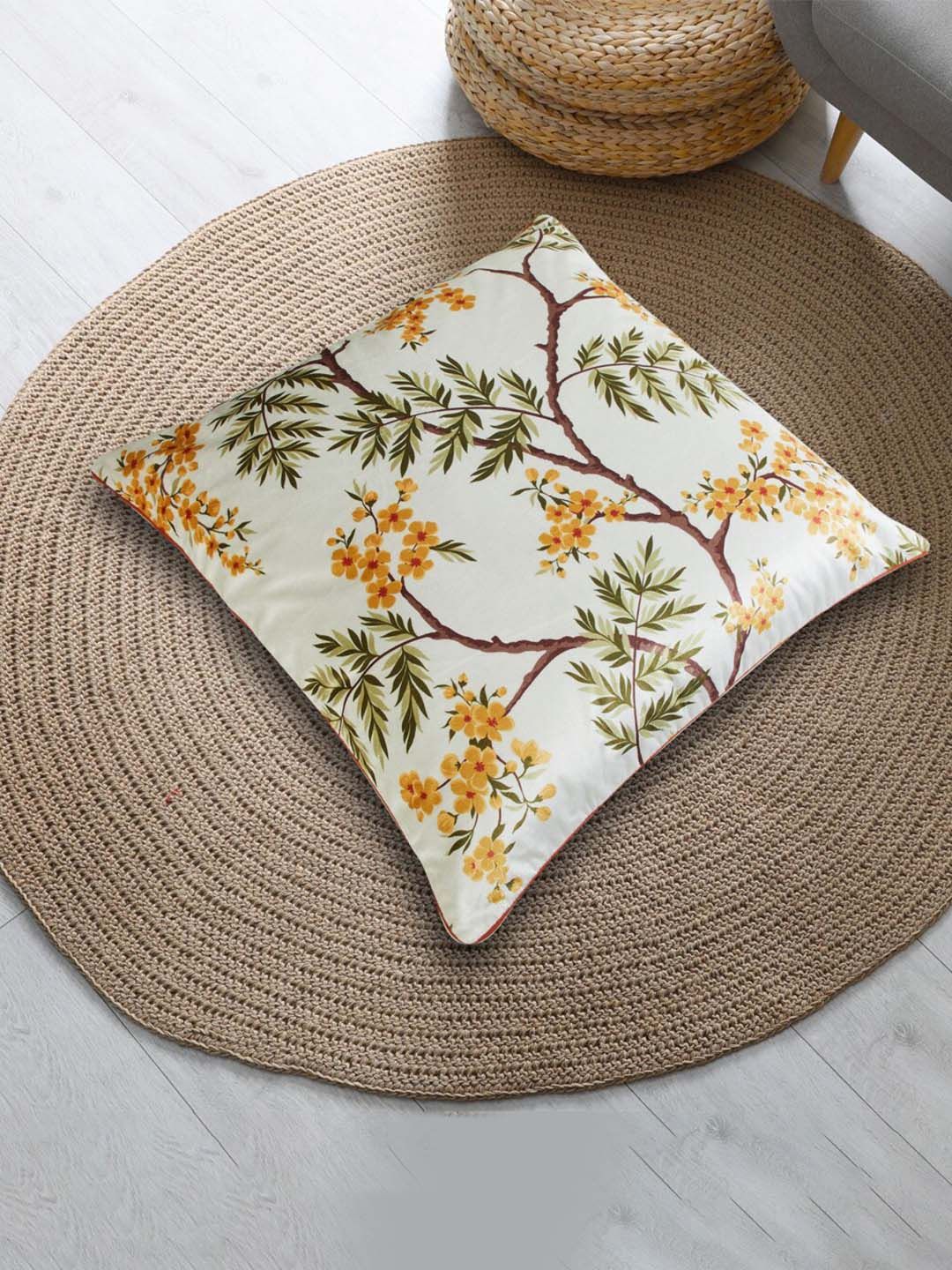Home Centre White & Yellow Floral Square Cushion Covers Price in India