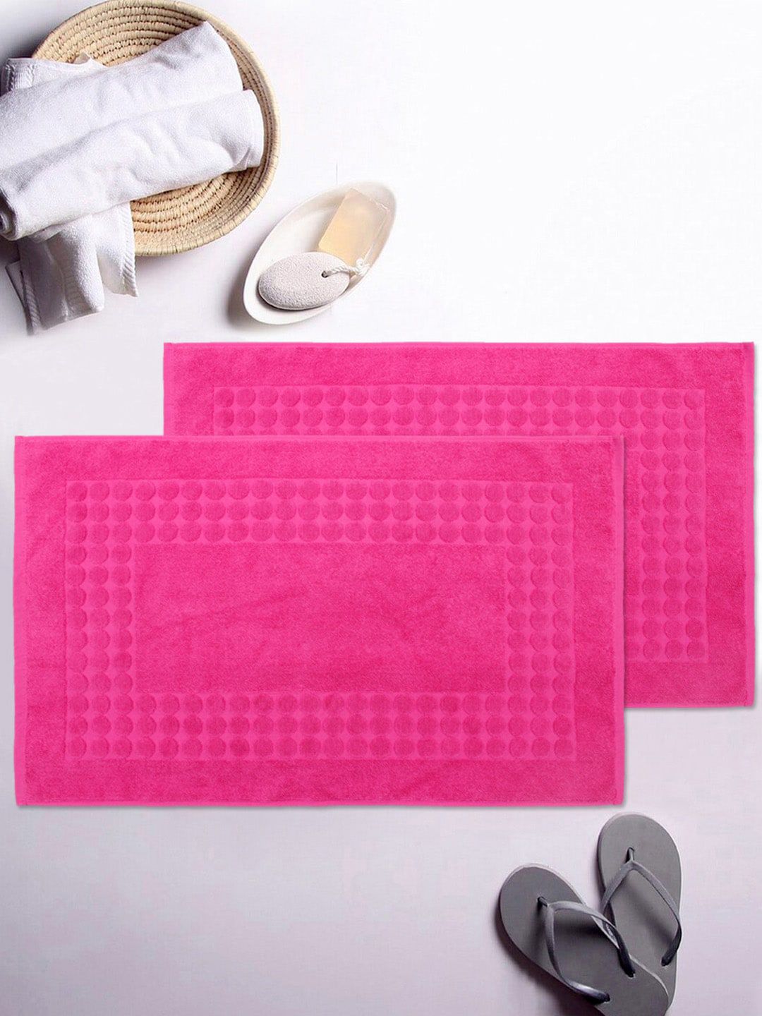 AVI Living Set Of 2 Pink Solid 900 GSM Bath Rugs Price in India