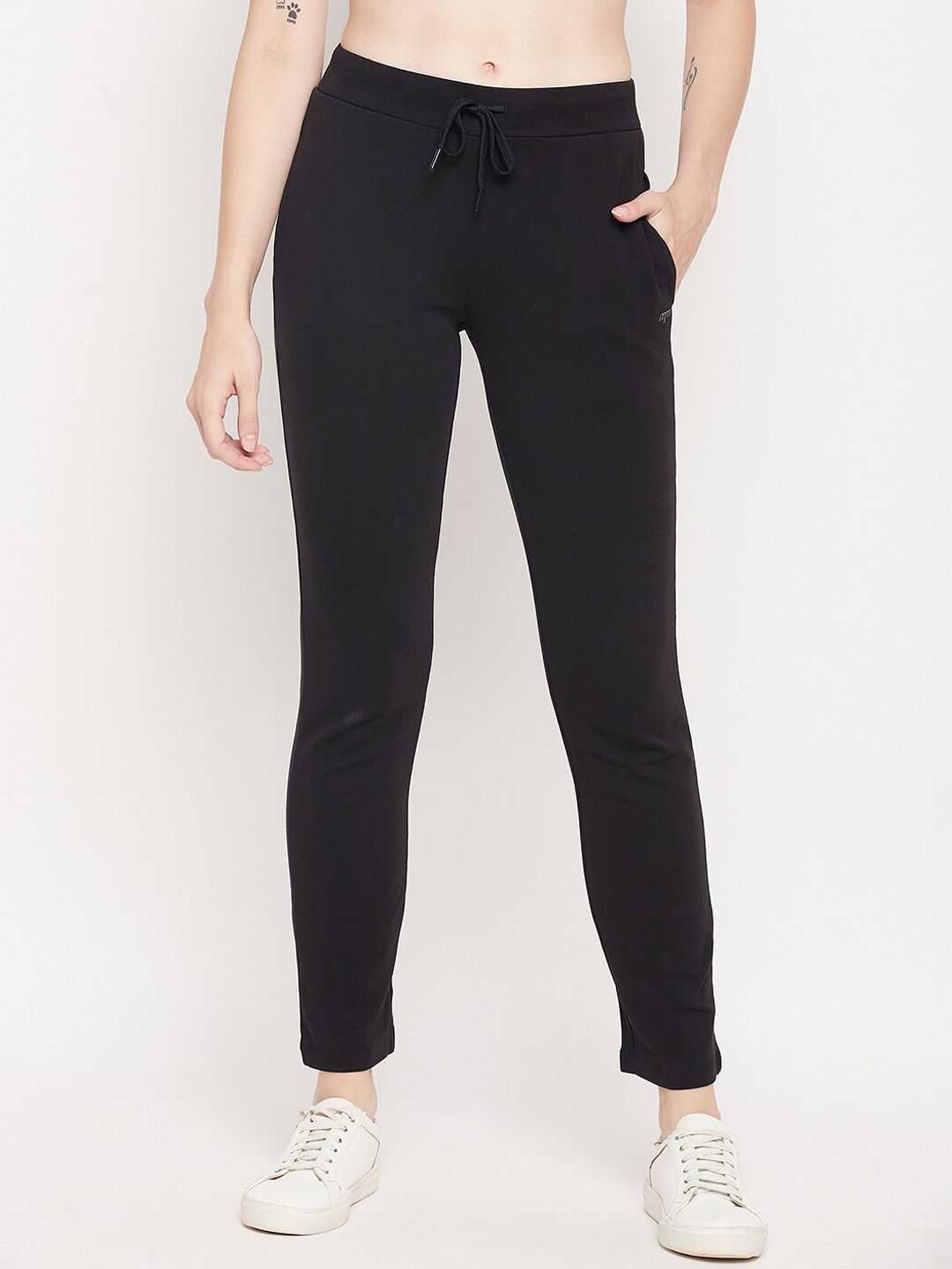 Madame Women Black  Solid Cotton Track Pants Price in India