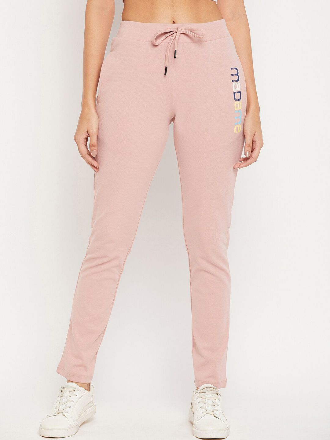 Madame Women Pink Solid Cotton Drawstring Track Pant Price in India