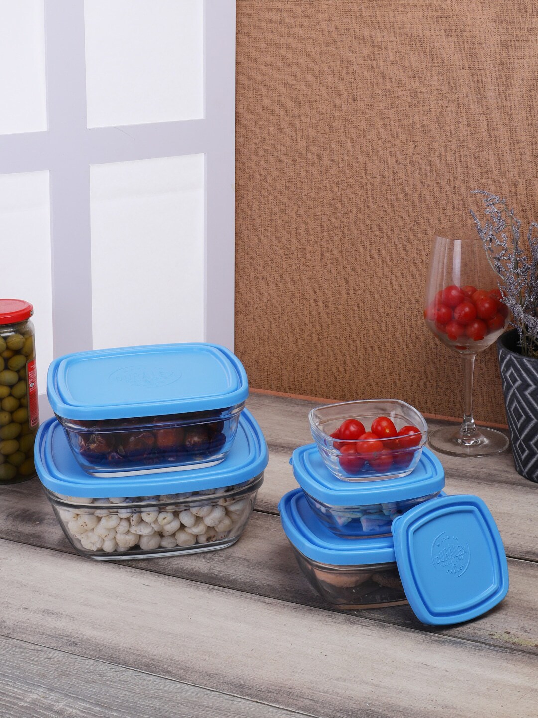 DURALEX Set Of 3 Blue & Transparent Solid Lunch Box With Lid Price in India