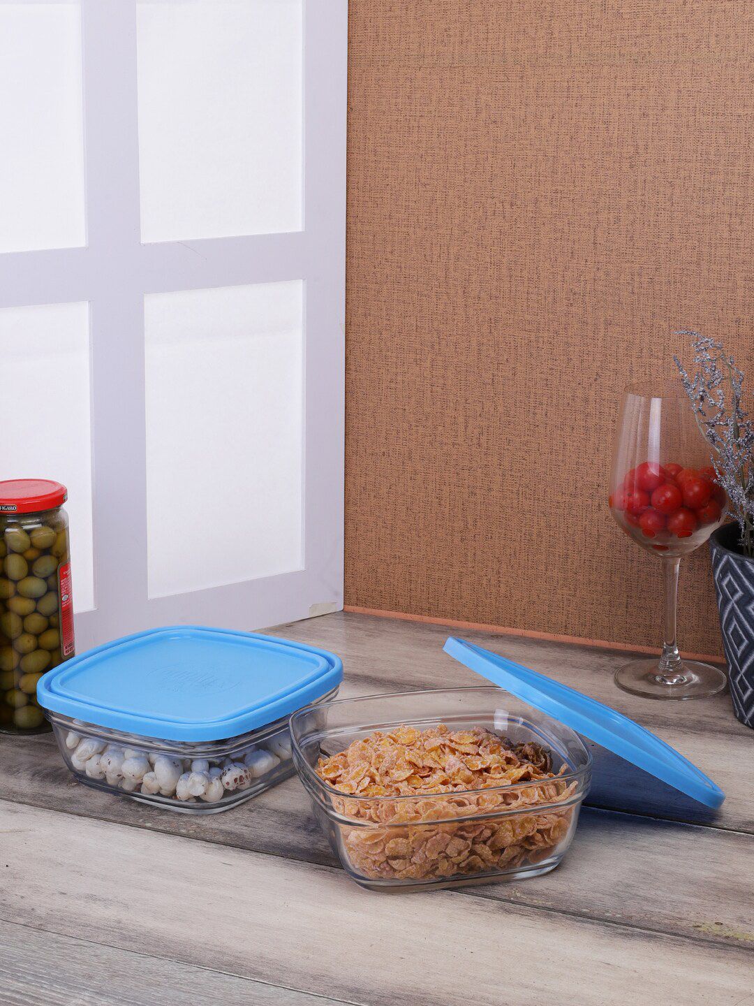 DURALEX Set Of 2 Blue & Transparent Solid Food Containers With Lid Price in India