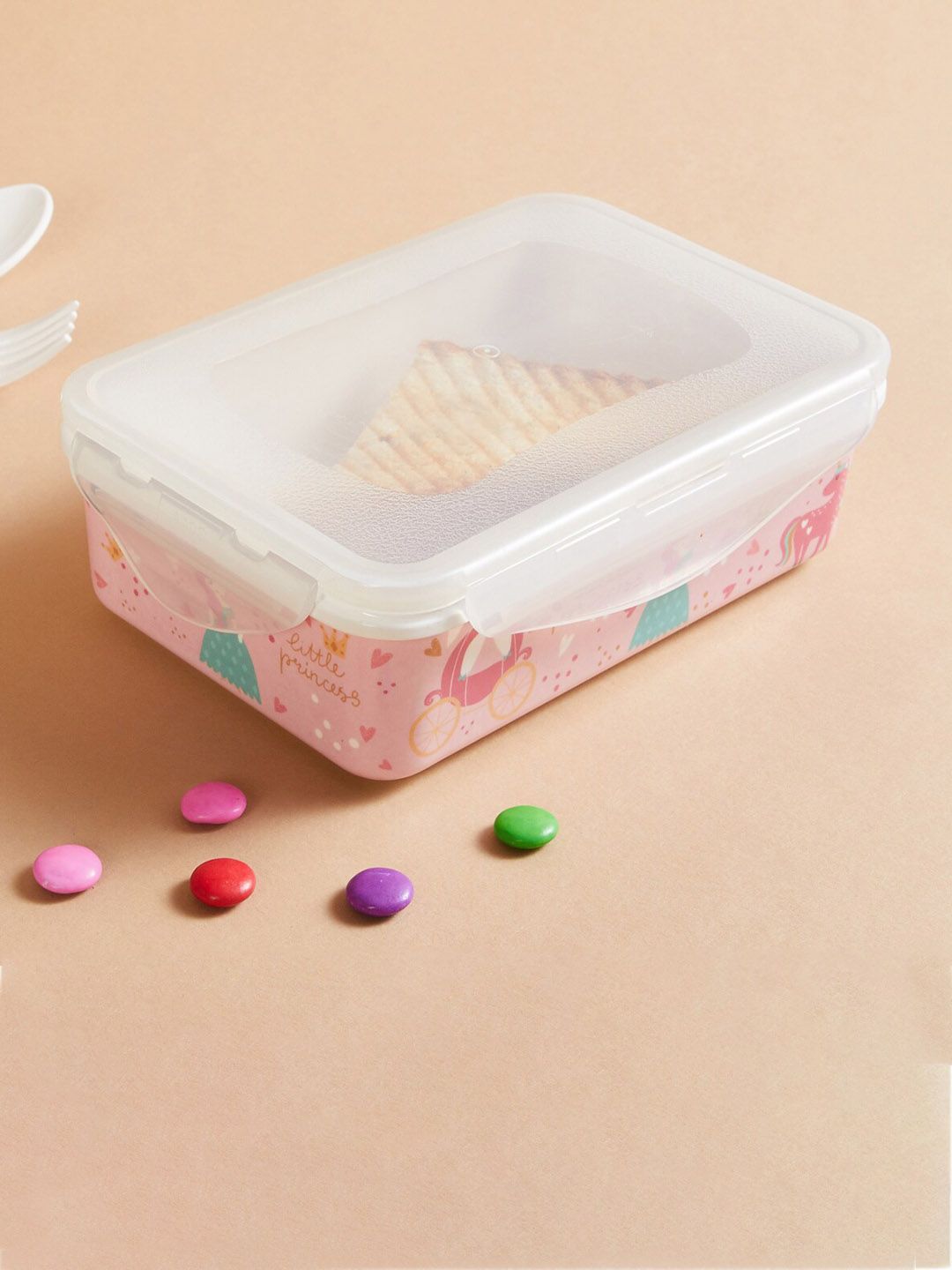 Home Centre Pink & White Printed Lunch Box Price in India