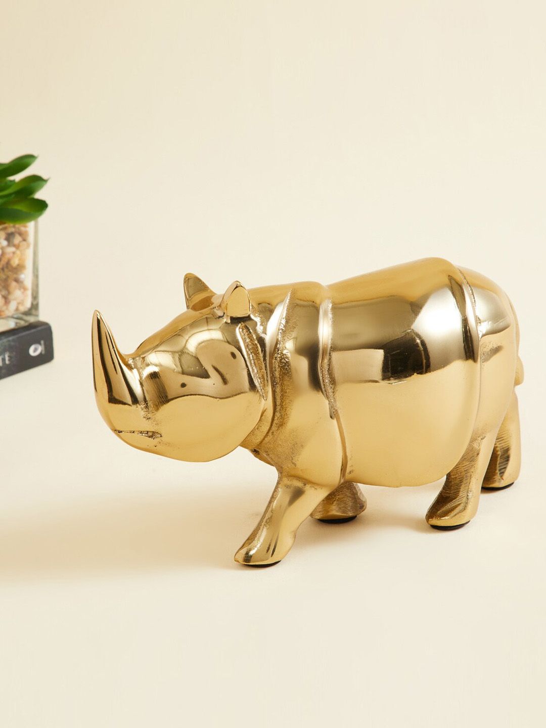 Home Centre Gold-Toned Textured Aluminium Rhino Freestanding Figurine Showpiece Price in India