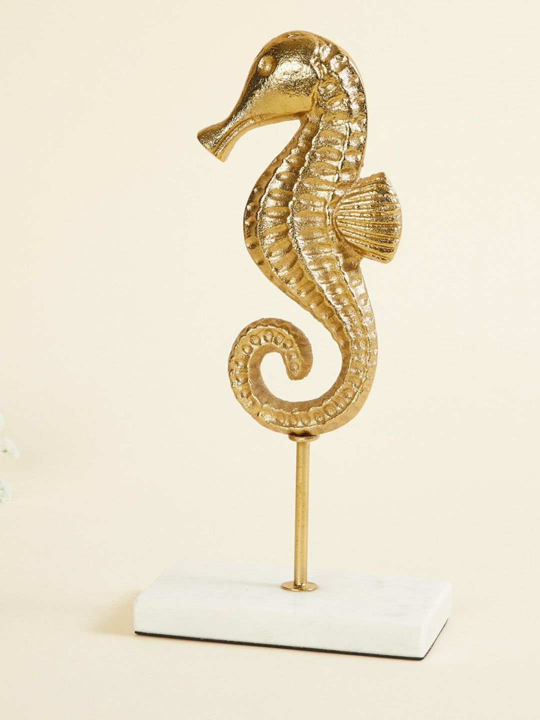 Home Centre Gold-Toned Textured Aluminum Sea Horse Figurine With Stand Showpiece Price in India