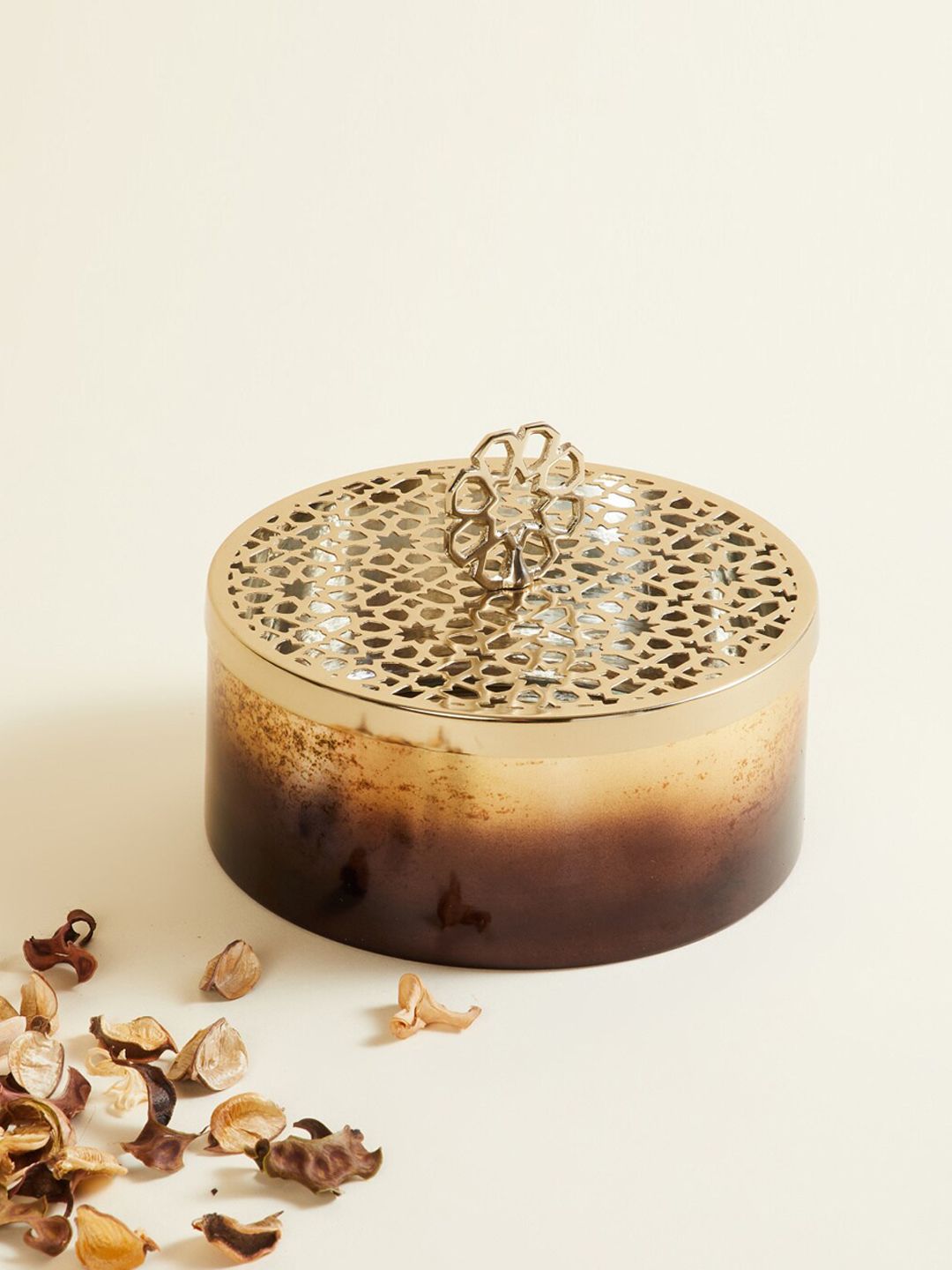 Home Centre Gold-Toned Textured Canister Showpiece Price in India