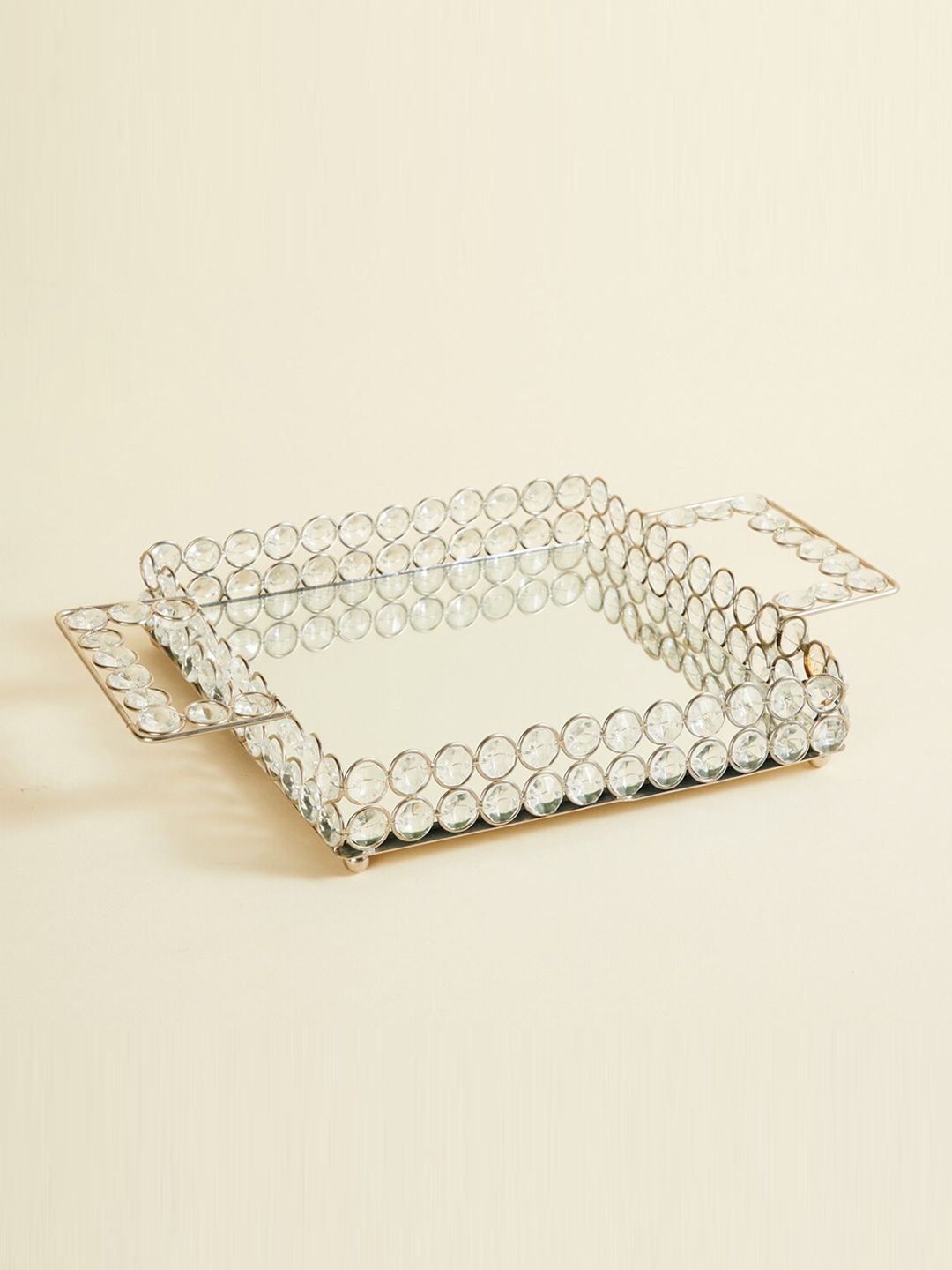 Home Centre Silver-Toned Crystal Studded Metal Decorative Tray Price in India