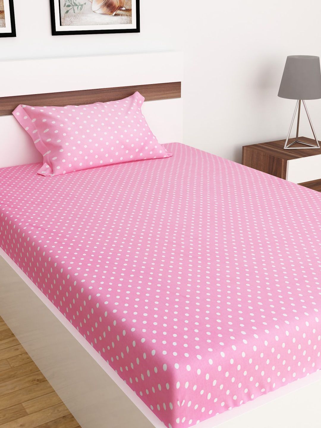 Home Centre Pink & Off White Geometric 144 TC 2 Single Bedsheet Set -152 x 228 cm Price in India