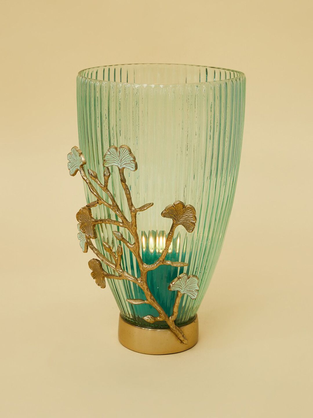 Home Centre Blue Textured Fluted Glass Vase with Flower Accents Price in India