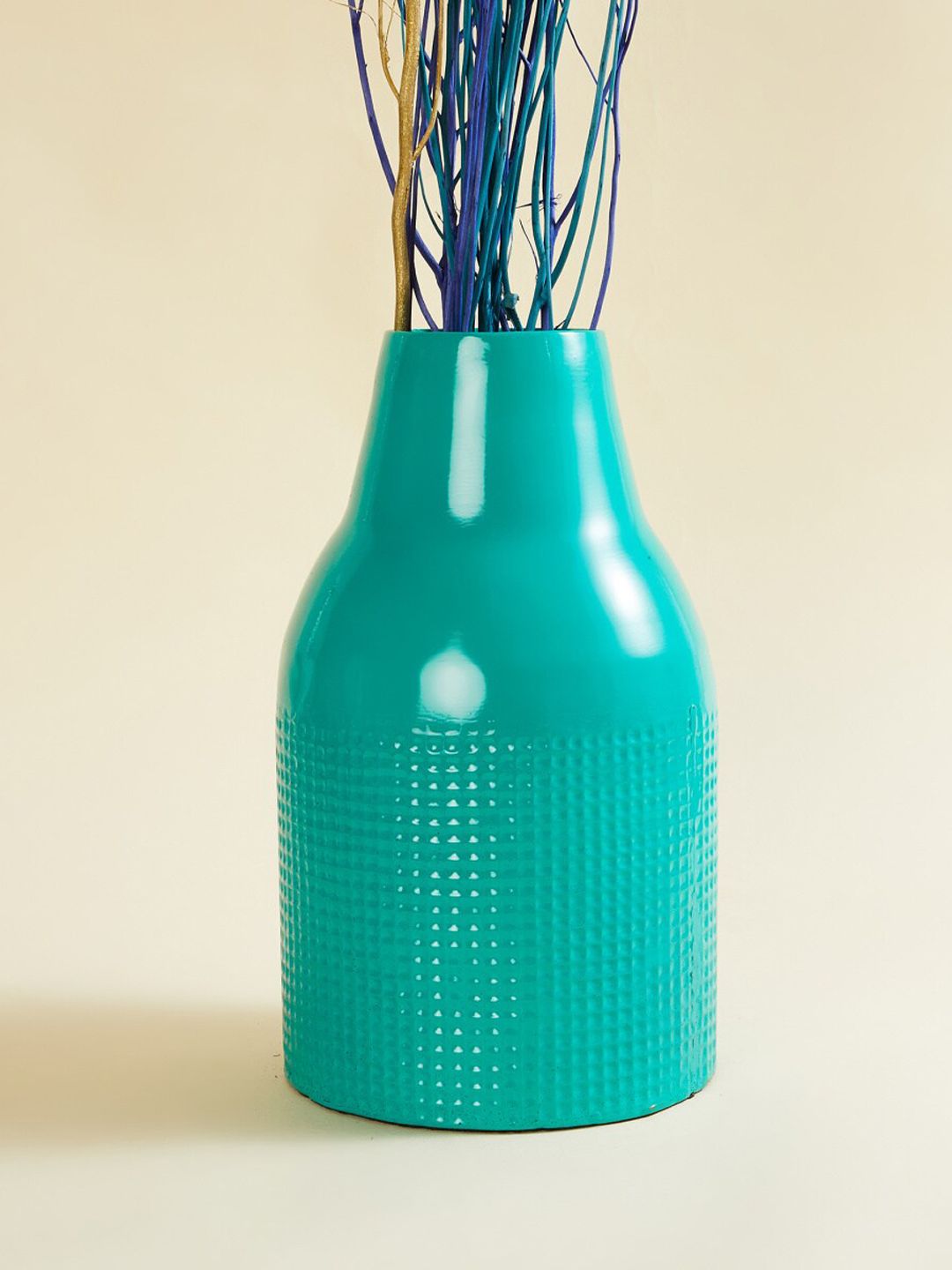 Home Centre Teal Green Solid Metal Abstract Narrow Mouth Vase Price in India