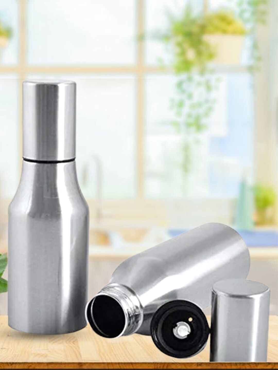 DREAM WEAVERZ Set of 2 Silver-Toned Solid Vinegar & Oil Dispenser Price in India