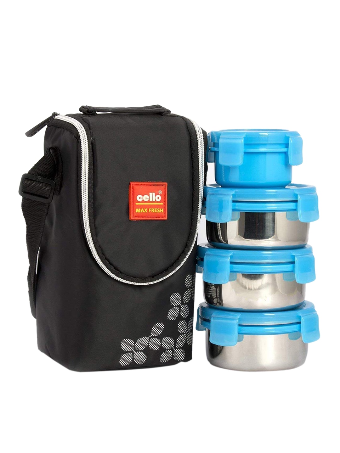 Cello Set Of 4 Blue & Silver-Toned Solid Stainless Steel Lunch Box With Lunch Bag Price in India