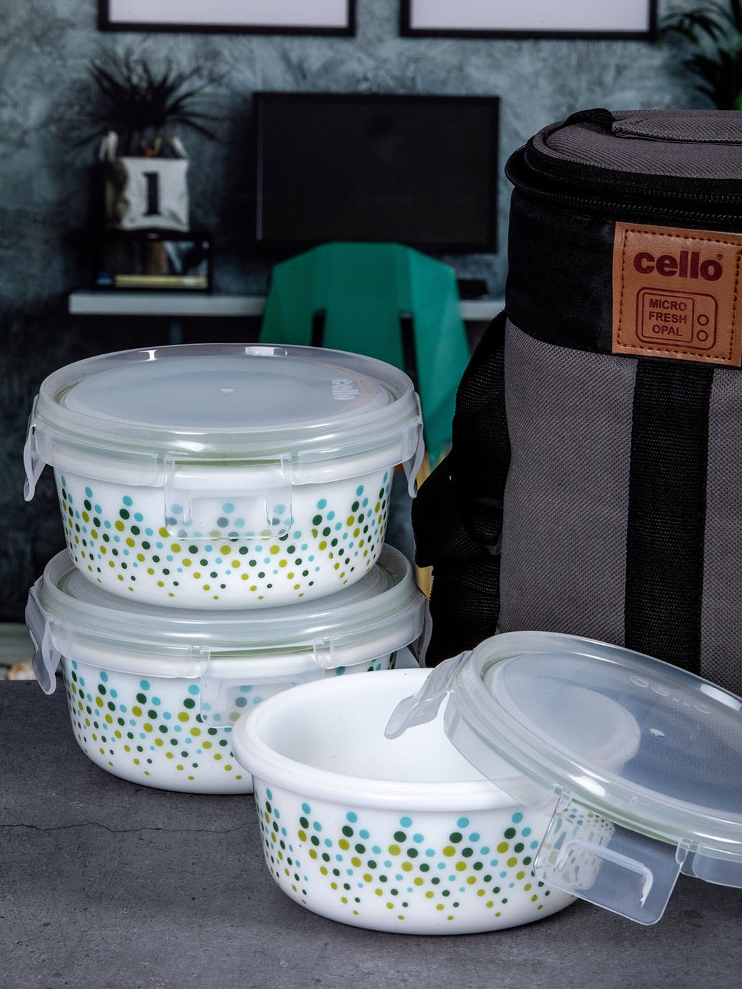 Cello White Printed Lunch Box With Lunch Bag Price in India