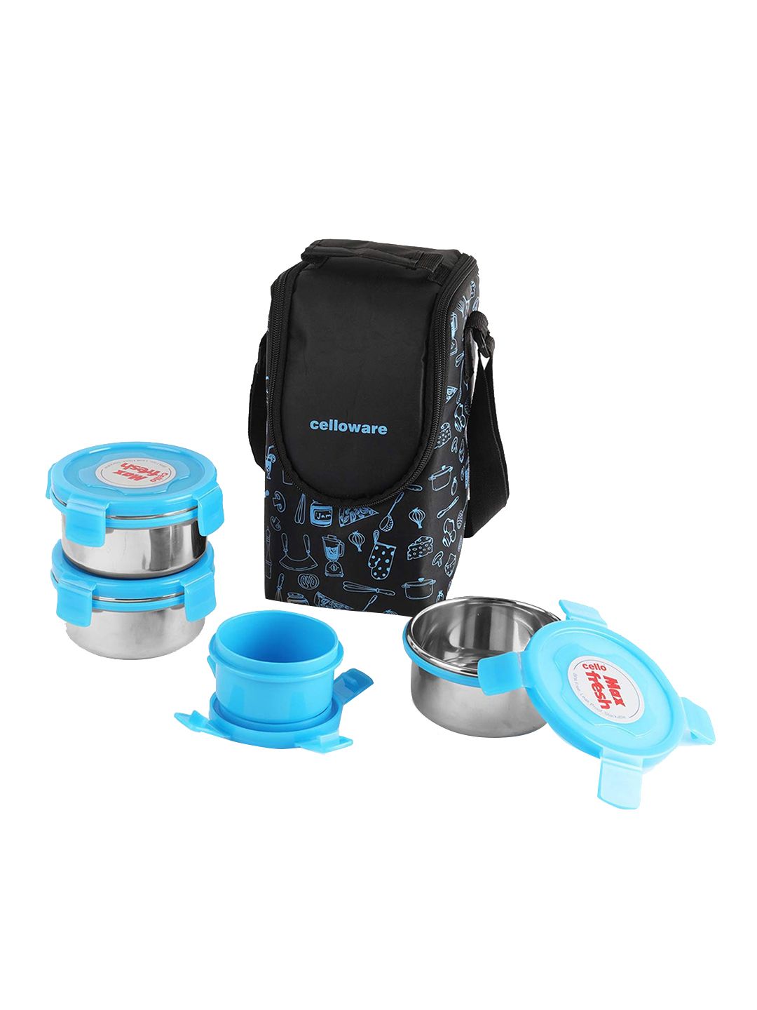 Cello Black & Blue Printed Stainless Steel Lunch Box Price in India