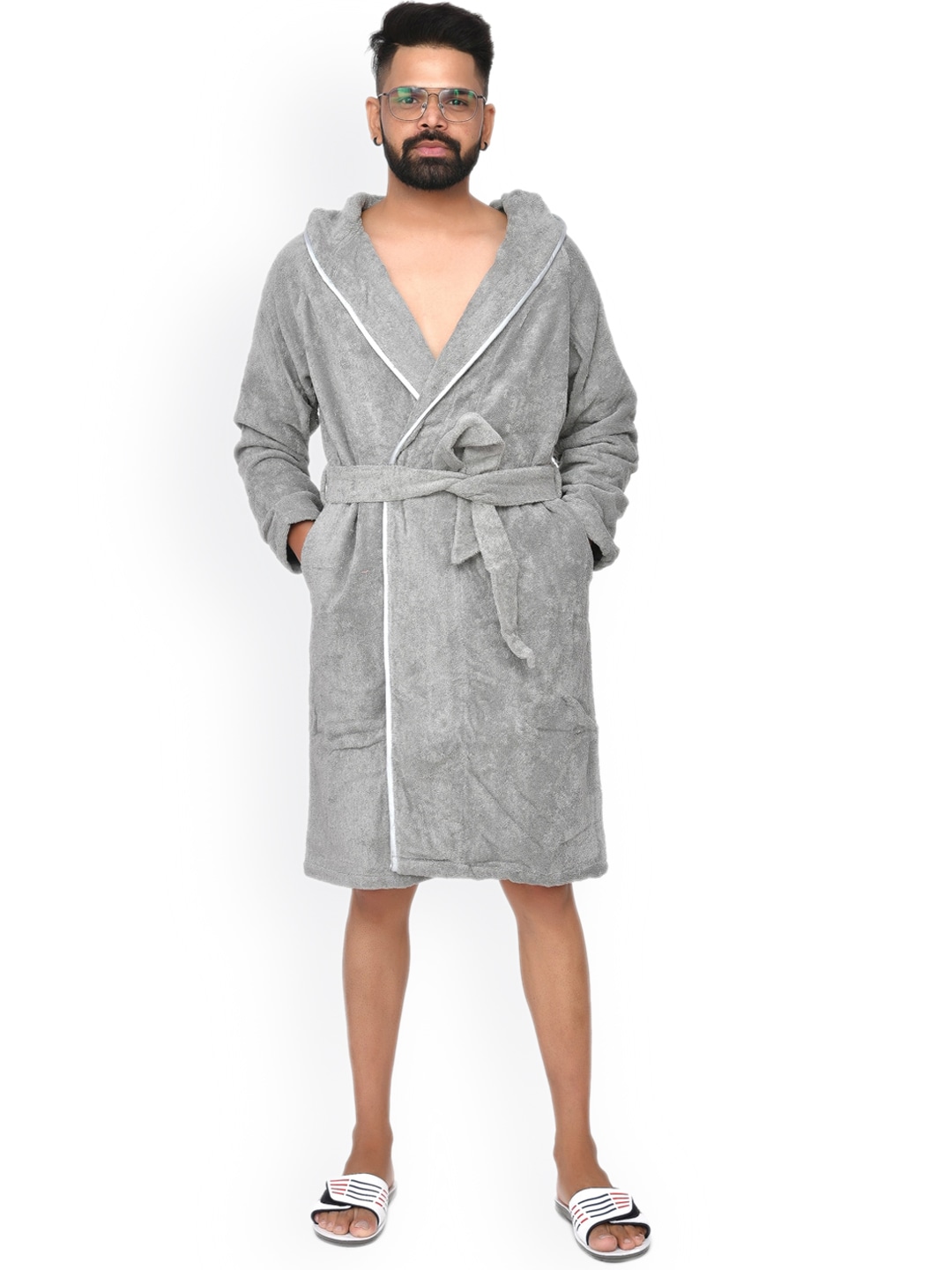 Home Fresh Unisex Grey Solid Pure Cotton 400 GSM Bath Robe Price in India