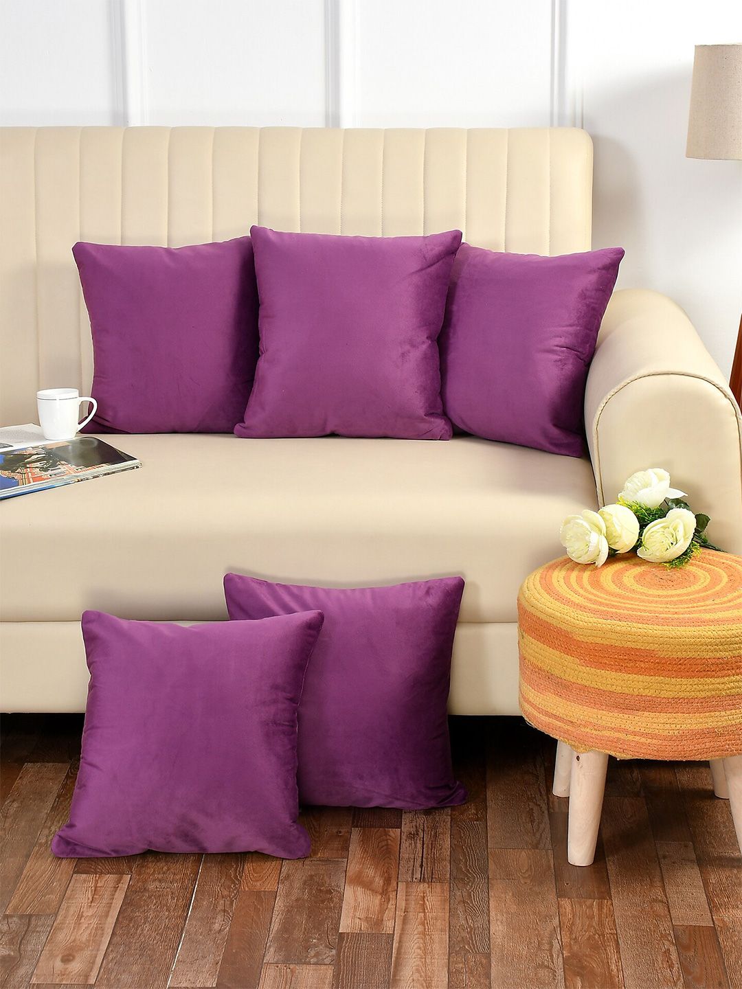 Bajo's Purple Set of 5 Square Cushion Covers Price in India