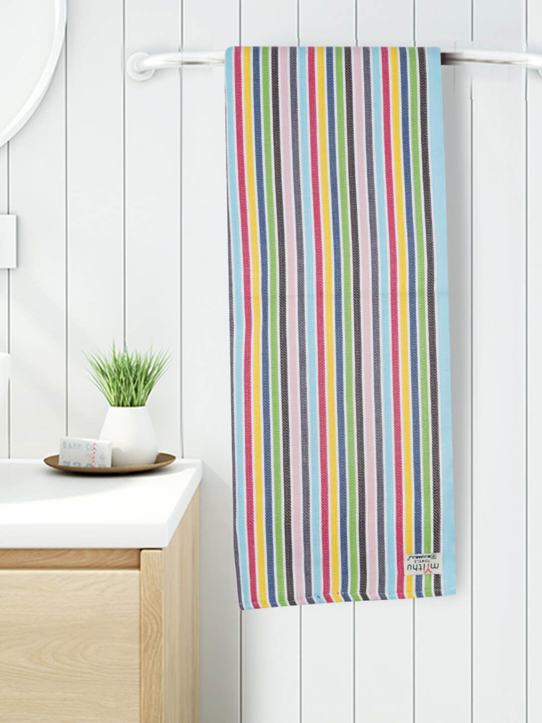 Ramraj Set Of 4 Assorted Striped Pure Cotton Bath Towel Price in India