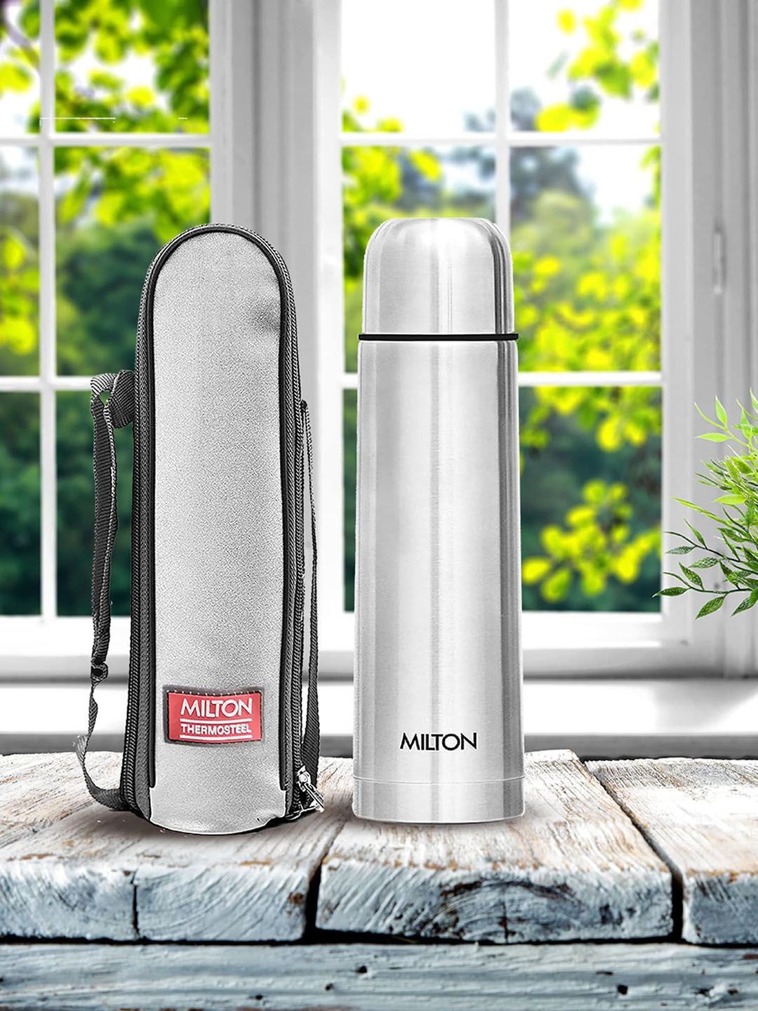 Milton Plain Lid 1000 Silver Stainless Steel Double Wall Vacuum Flask - 1L