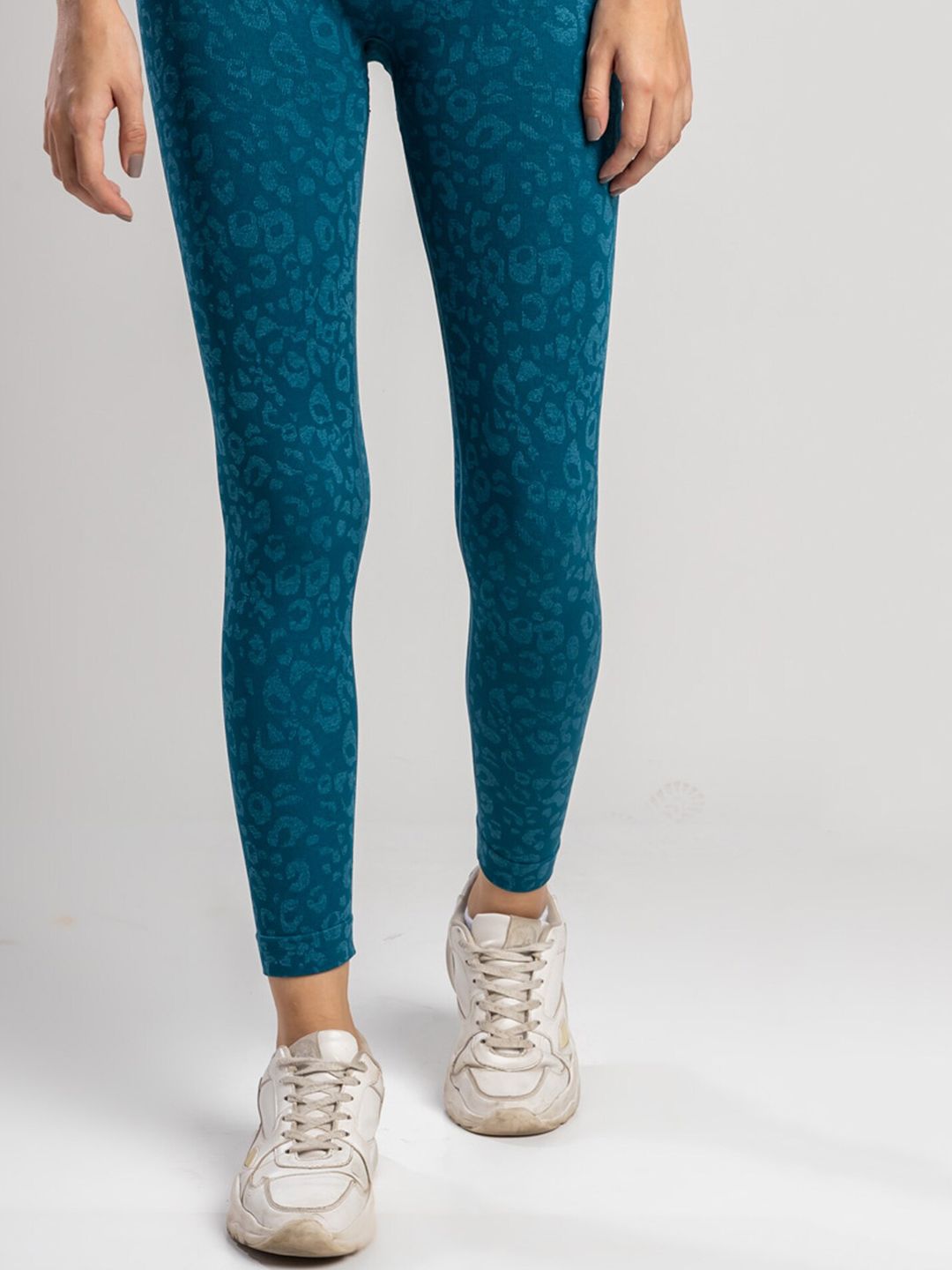 SKNZ Women Teal Blue Leopard Printed Yoga Tights Price in India