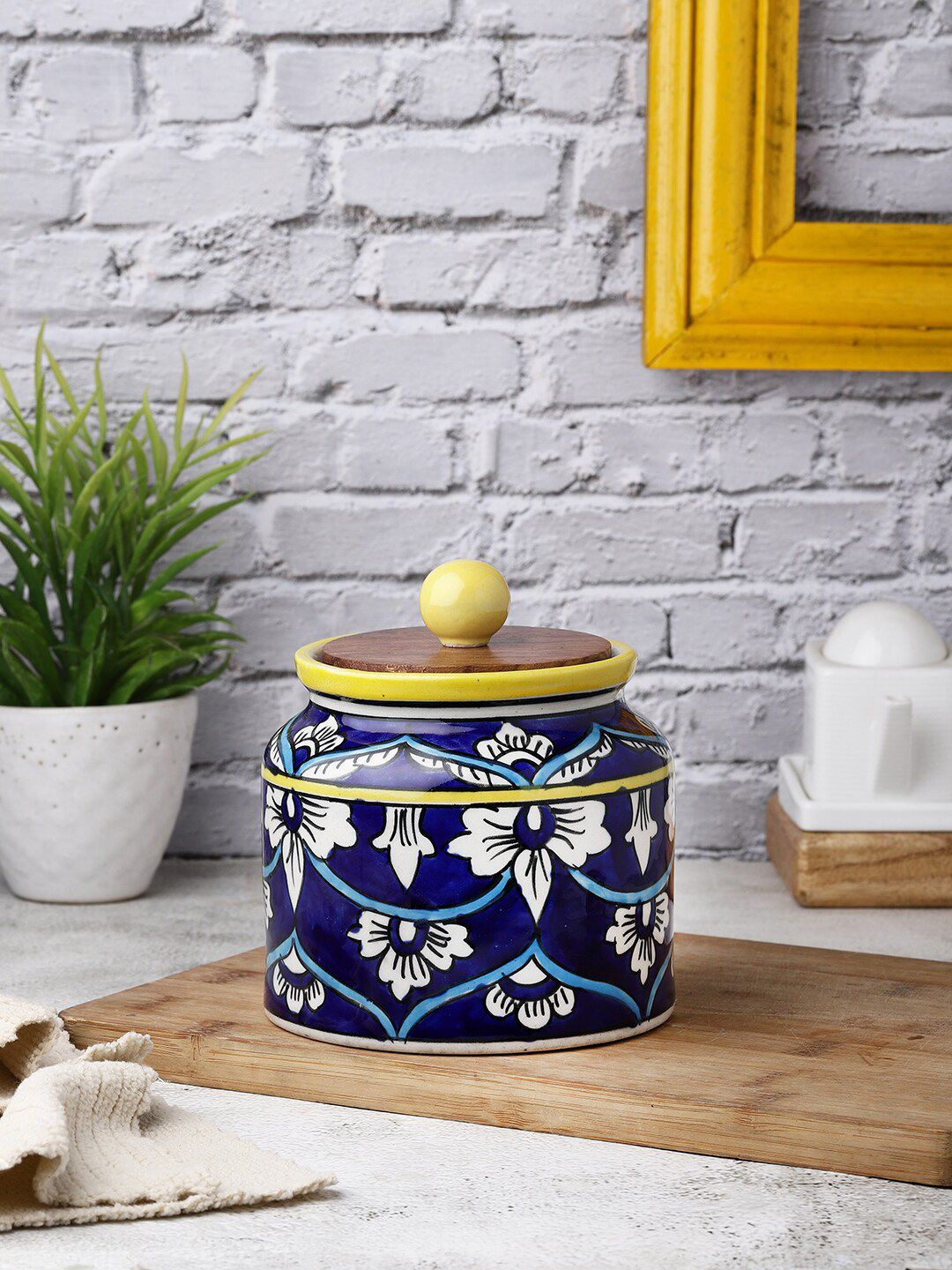 VarEesha Blue & White Printed Jars With Lid Price in India