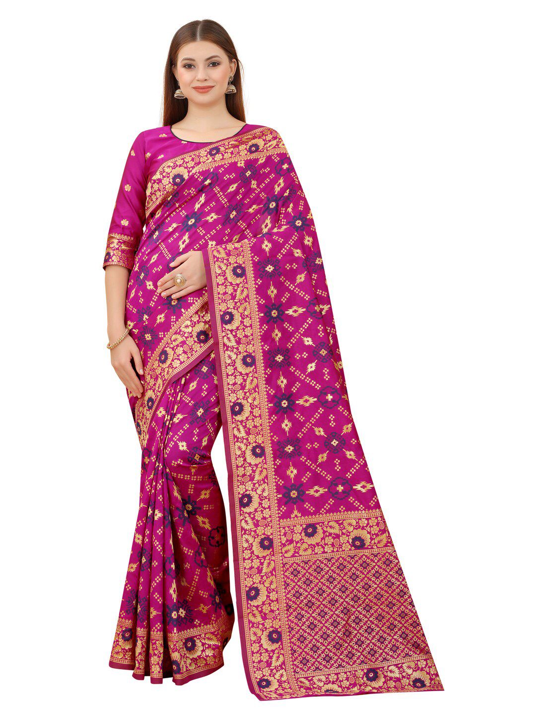 MOKSHA DESIGNS Pink & Gold-Toned Ethnic Motifs Zari Pure Silk Kanjeevaram Saree Price in India