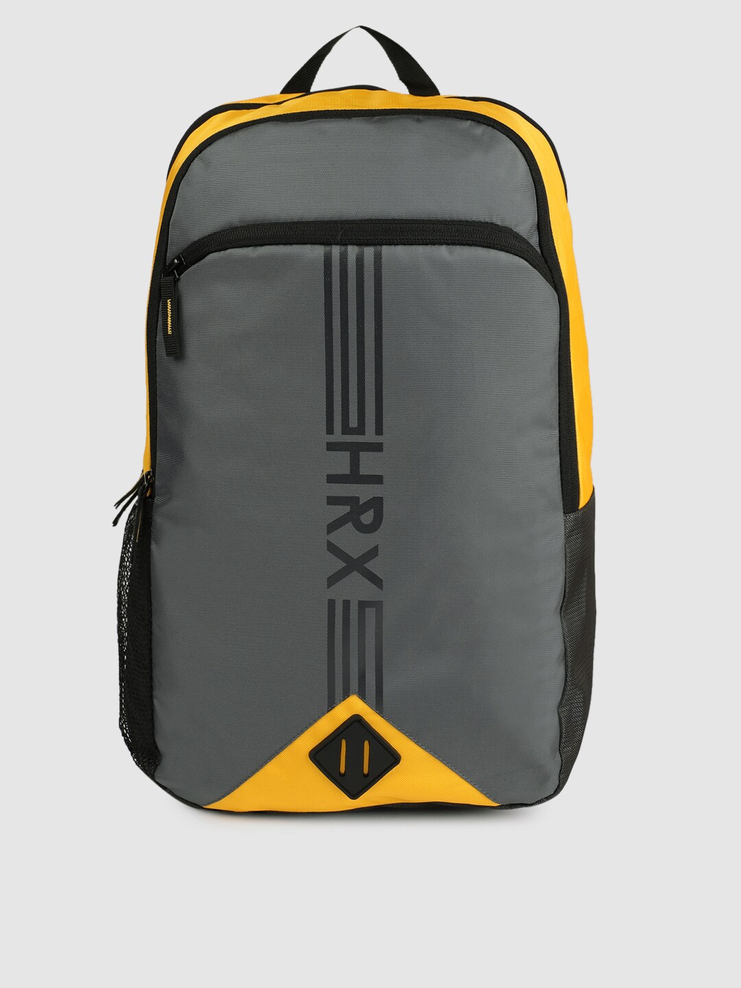 HRX by Hrithik Roshan Unisex Grey & Yellow Brand Logo Backpack Price in India